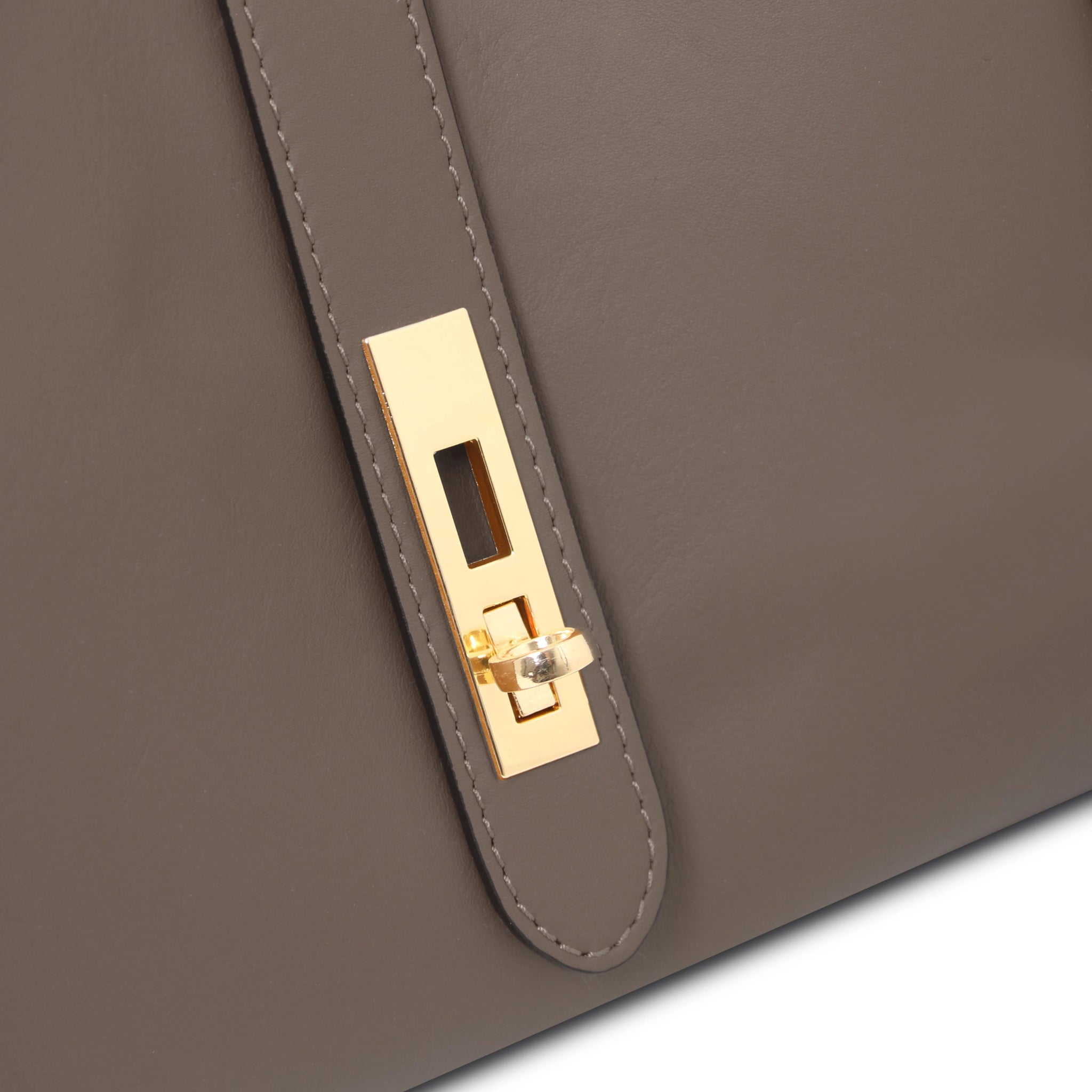 Twist lock view Soave Soft Italian Leather Handbag in Dark Taupe