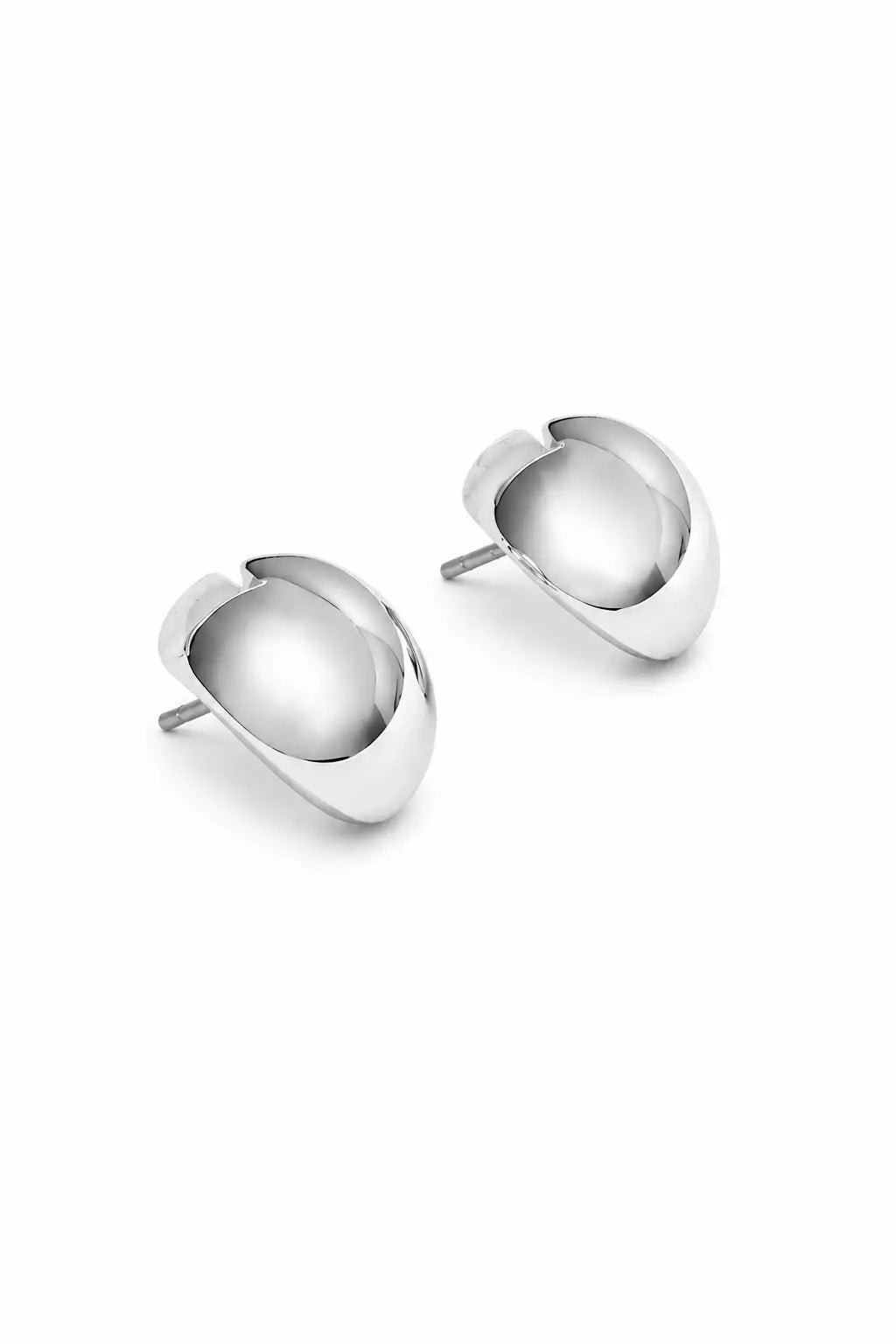 Sterling Silver Serenity Huggie Earrings on white background