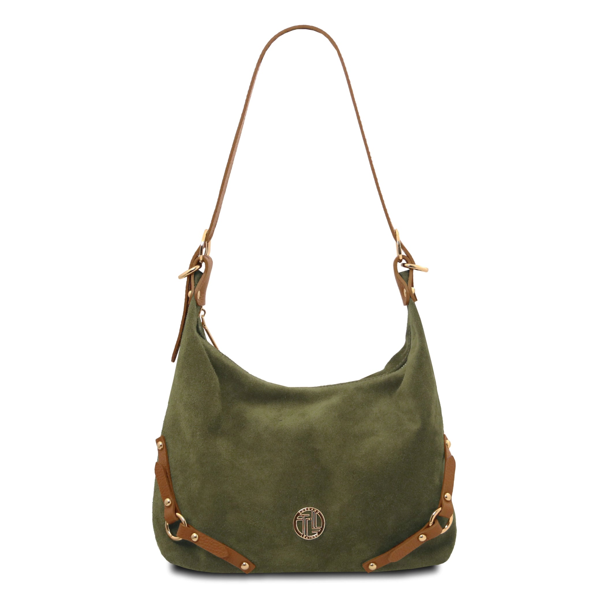 Suede Italian Leather Shoulder Bag - Forest Green - shop_name#