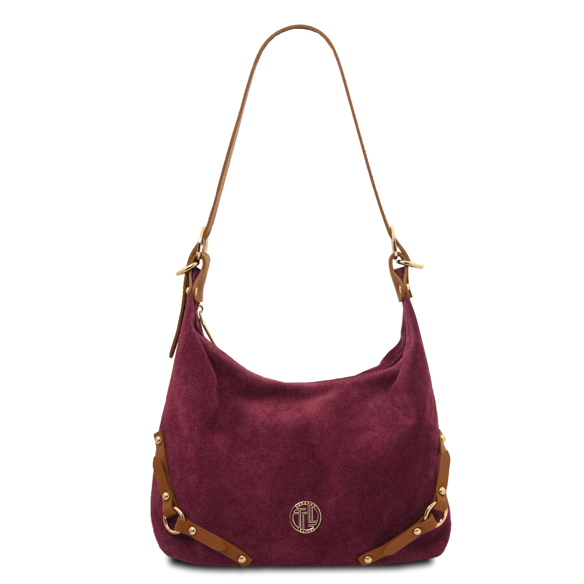 Suede Italian Leather Shoulder Bag - Bordeaux - shop_name#