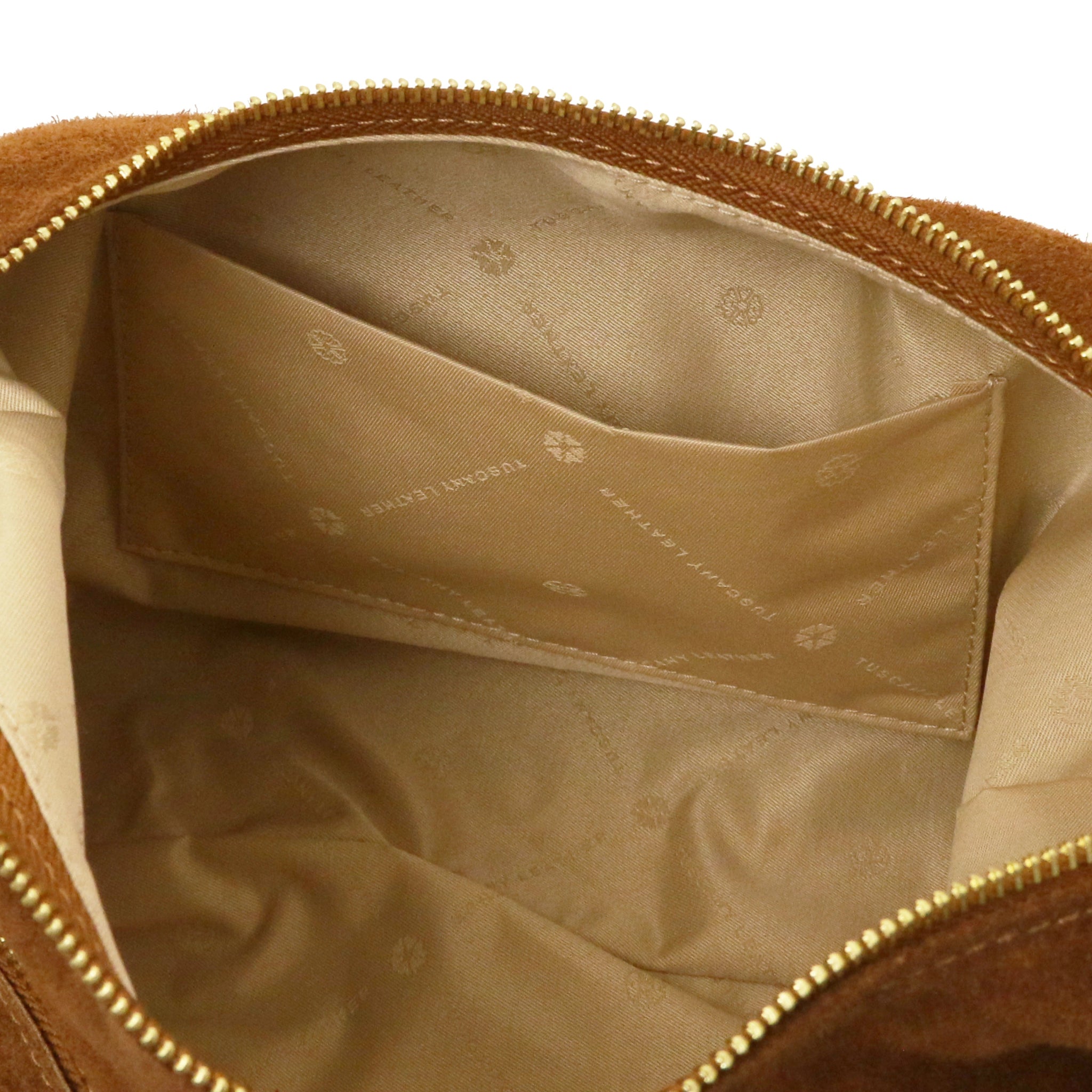 Suede Italian Leather Shoulder Bag - Cognac - shop_name#