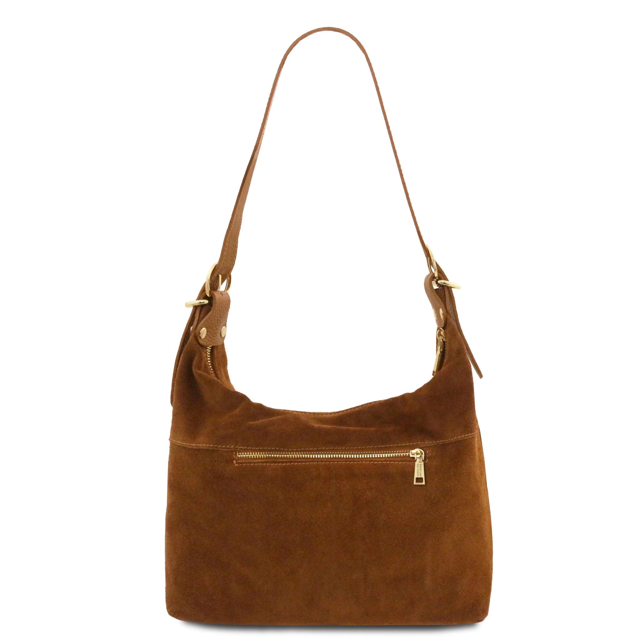 Suede Italian Leather Shoulder Bag - Cognac - shop_name#