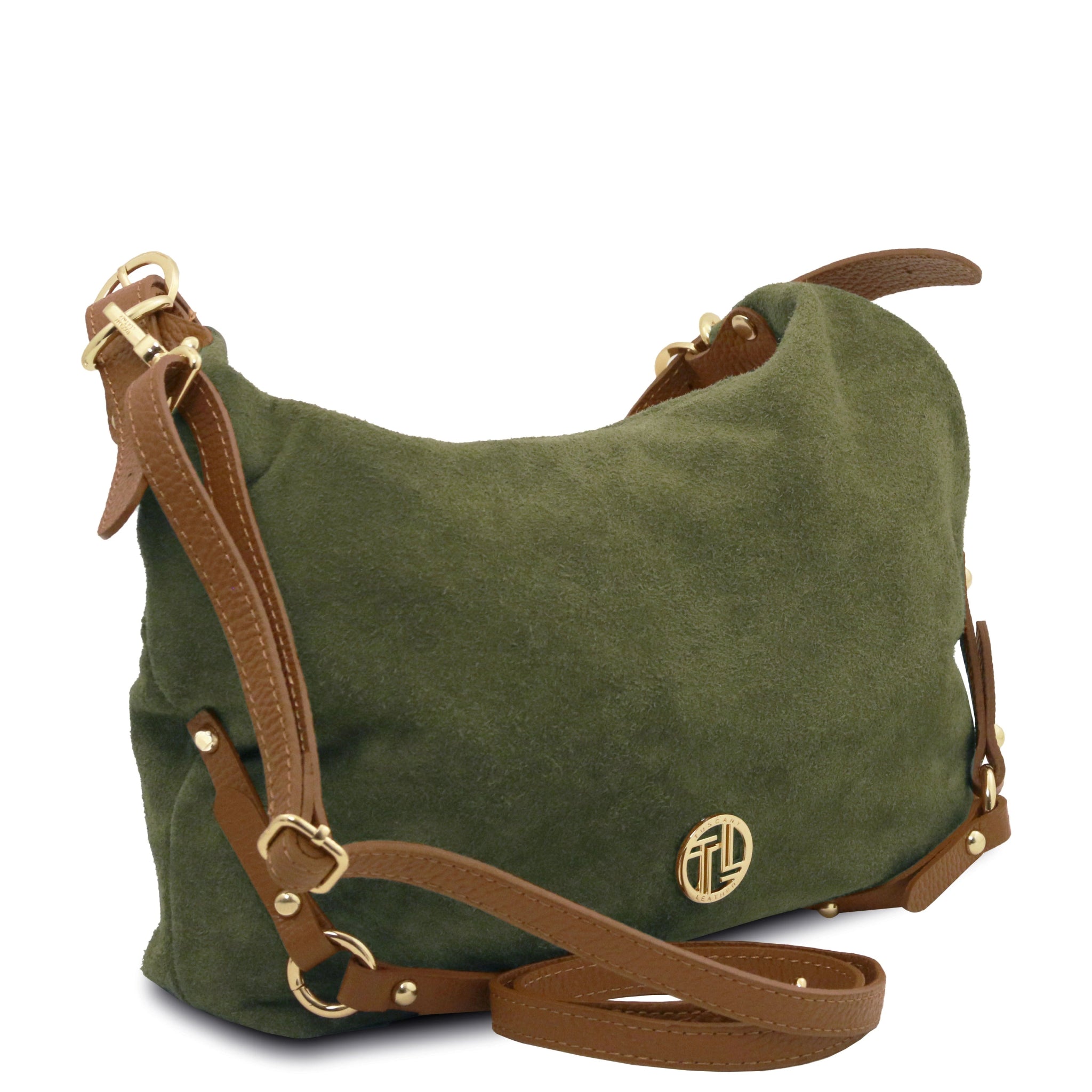 Suede Italian Leather Shoulder Bag - Forest Green - shop_name#