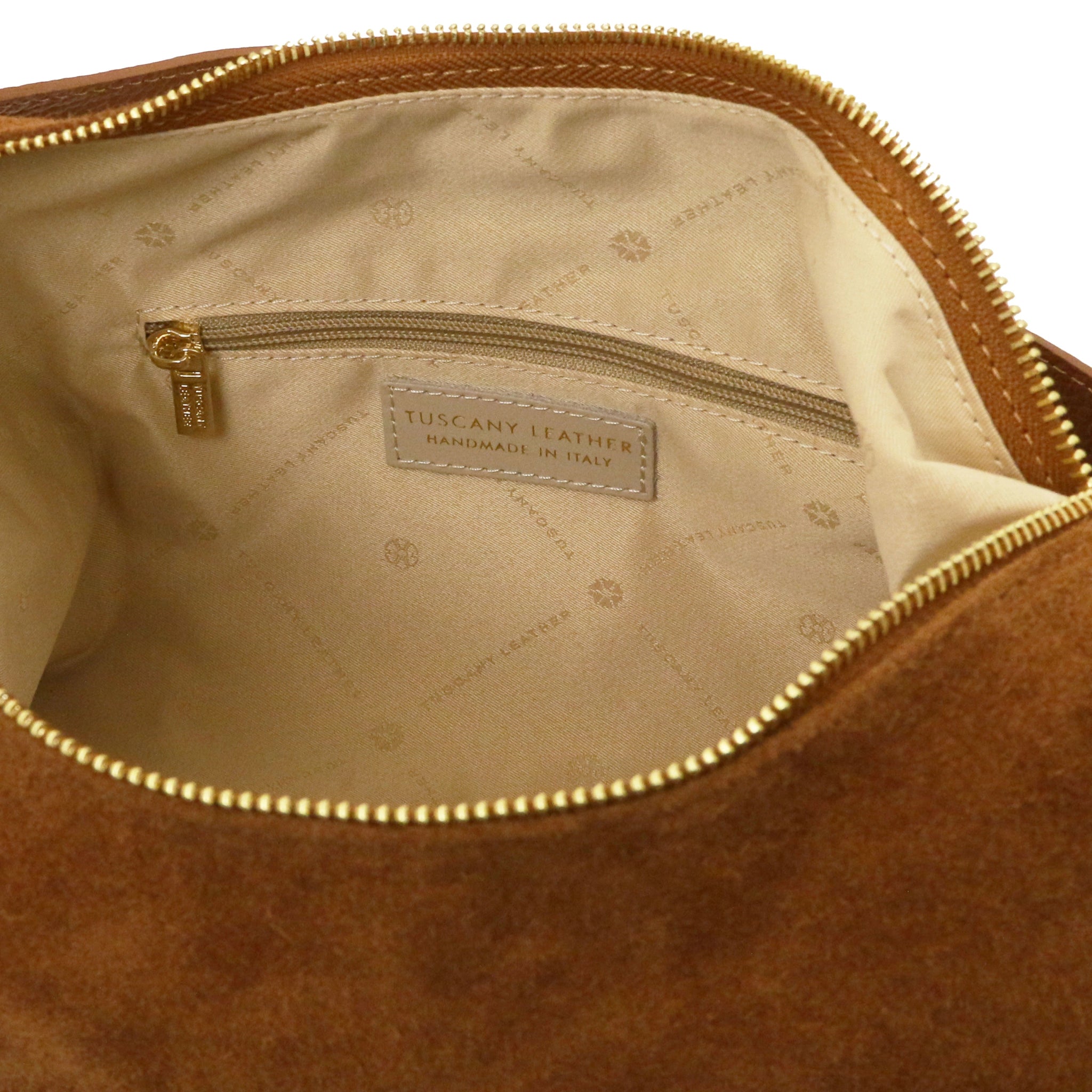 Suede Italian Leather Shoulder Bag - Cognac - shop_name#