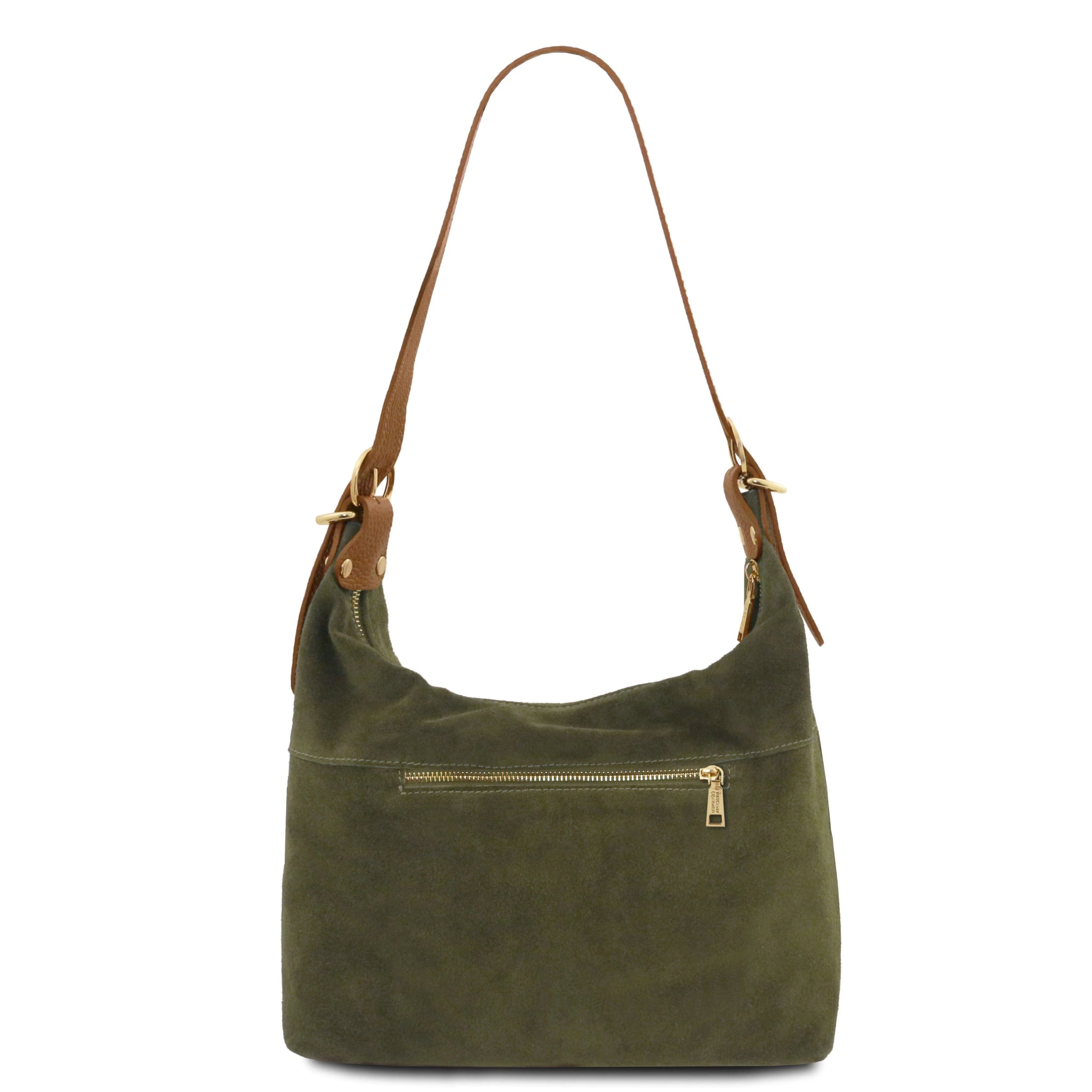 Suede Italian Leather Shoulder Bag - Forest Green - shop_name#