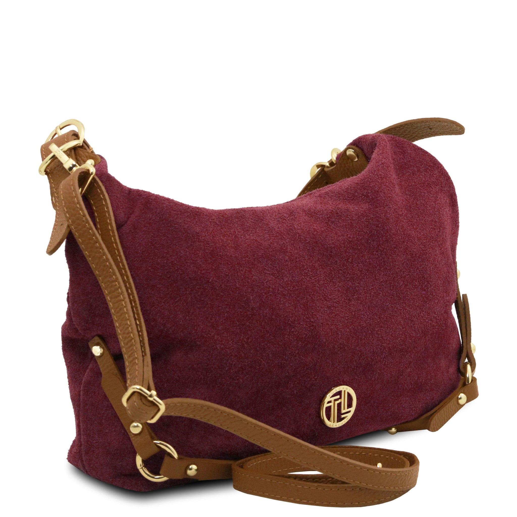 Suede Italian Leather Shoulder Bag - Bordeaux - shop_name#