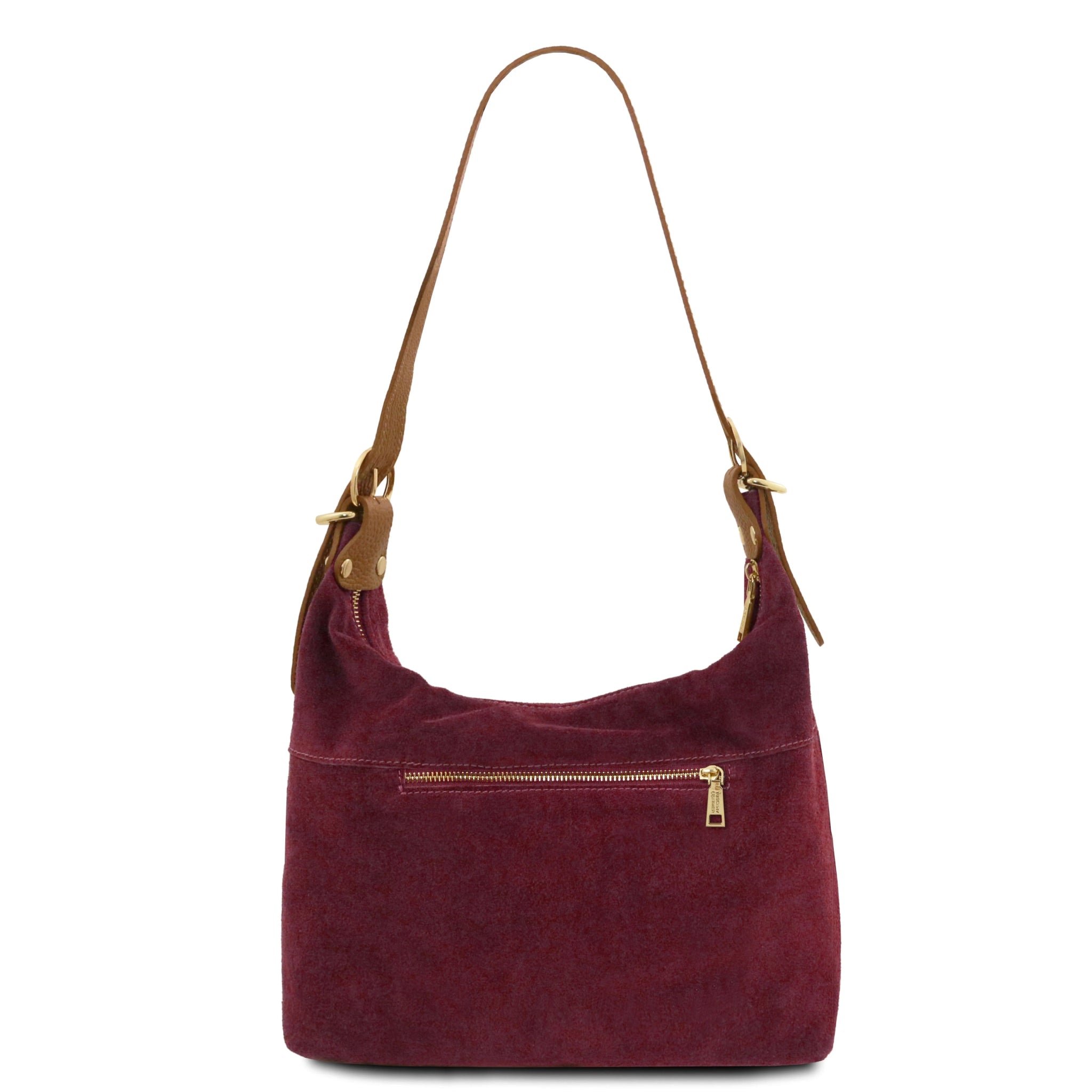 Suede Italian Leather Shoulder Bag - Bordeaux - shop_name#