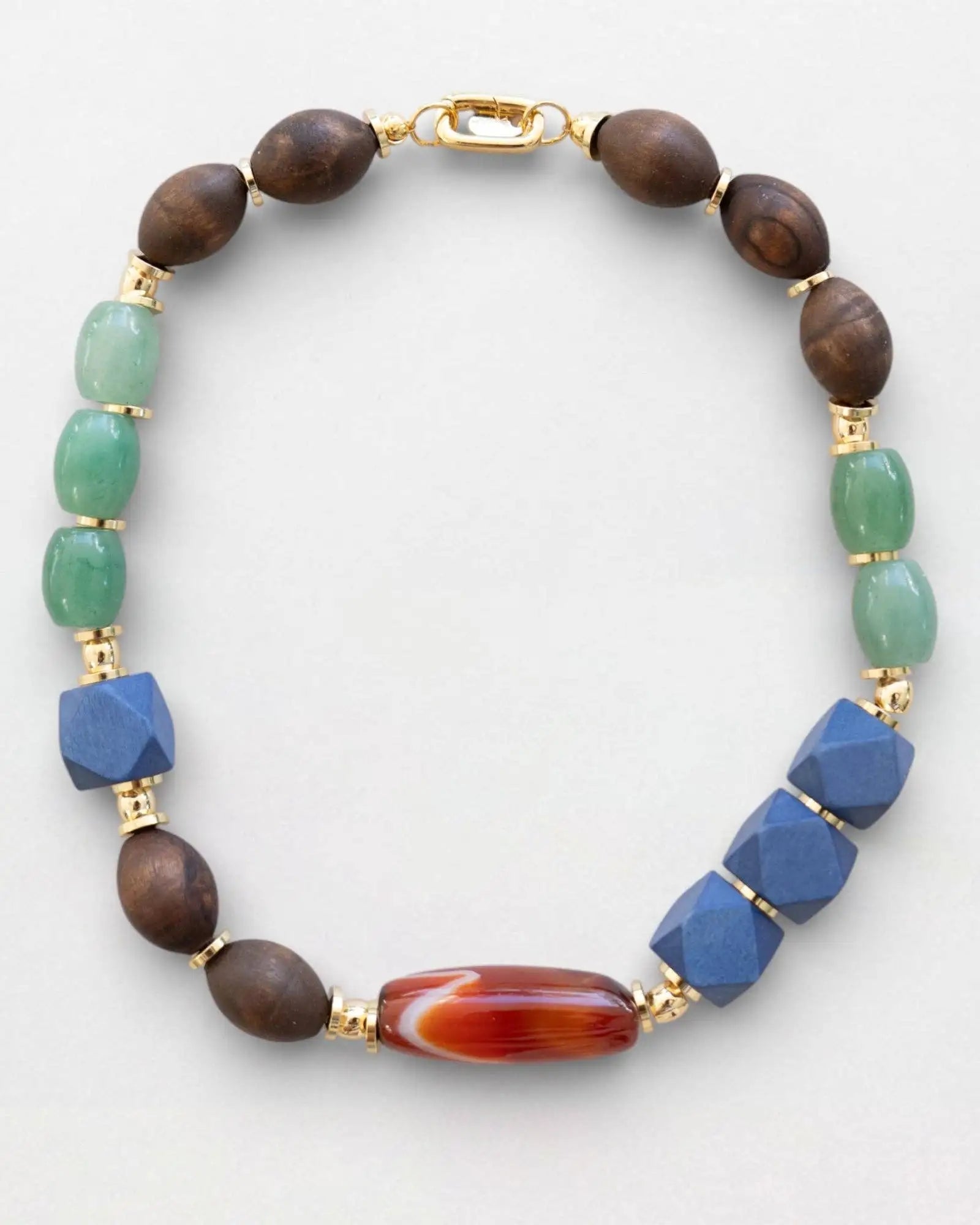 Multicolored beaded bracelet on a white background