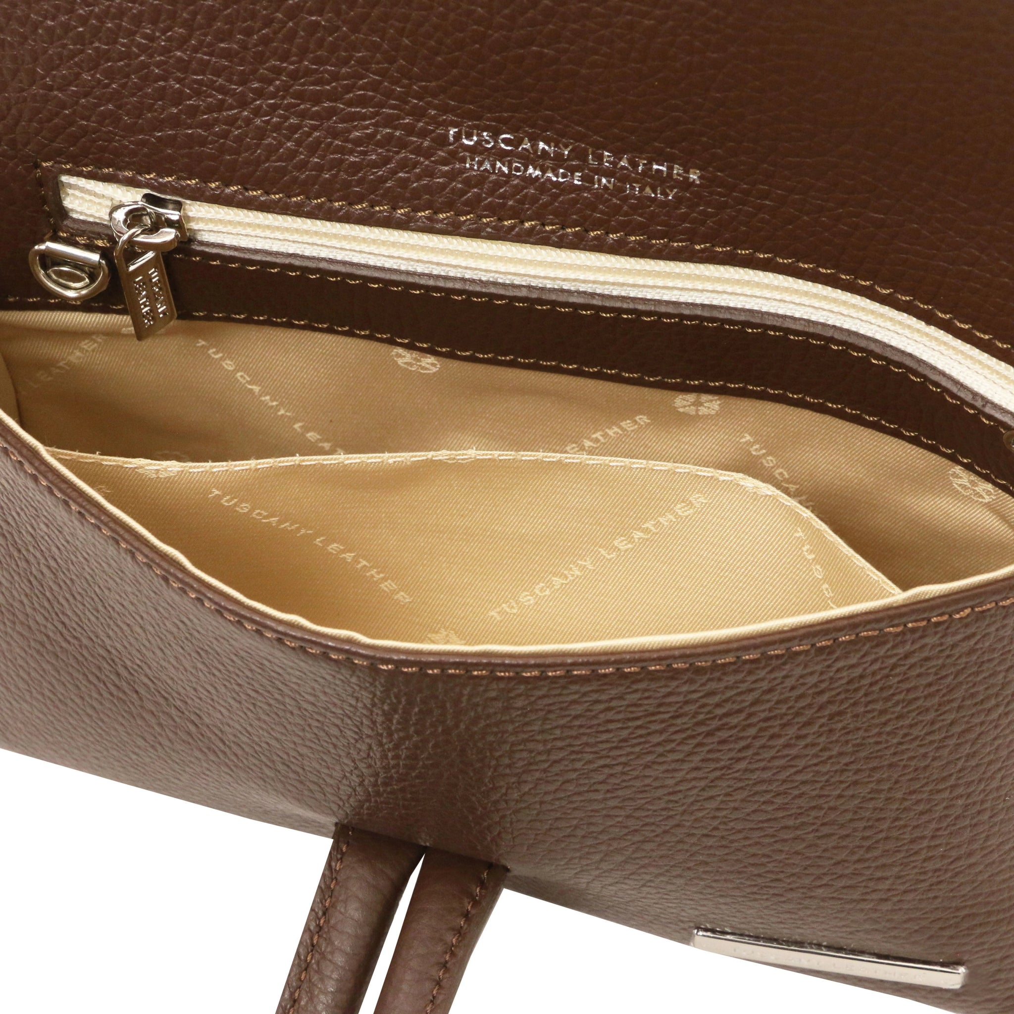 Interior View TL Bag Italian Leather Clutch in Coffee - L'Atelier Global