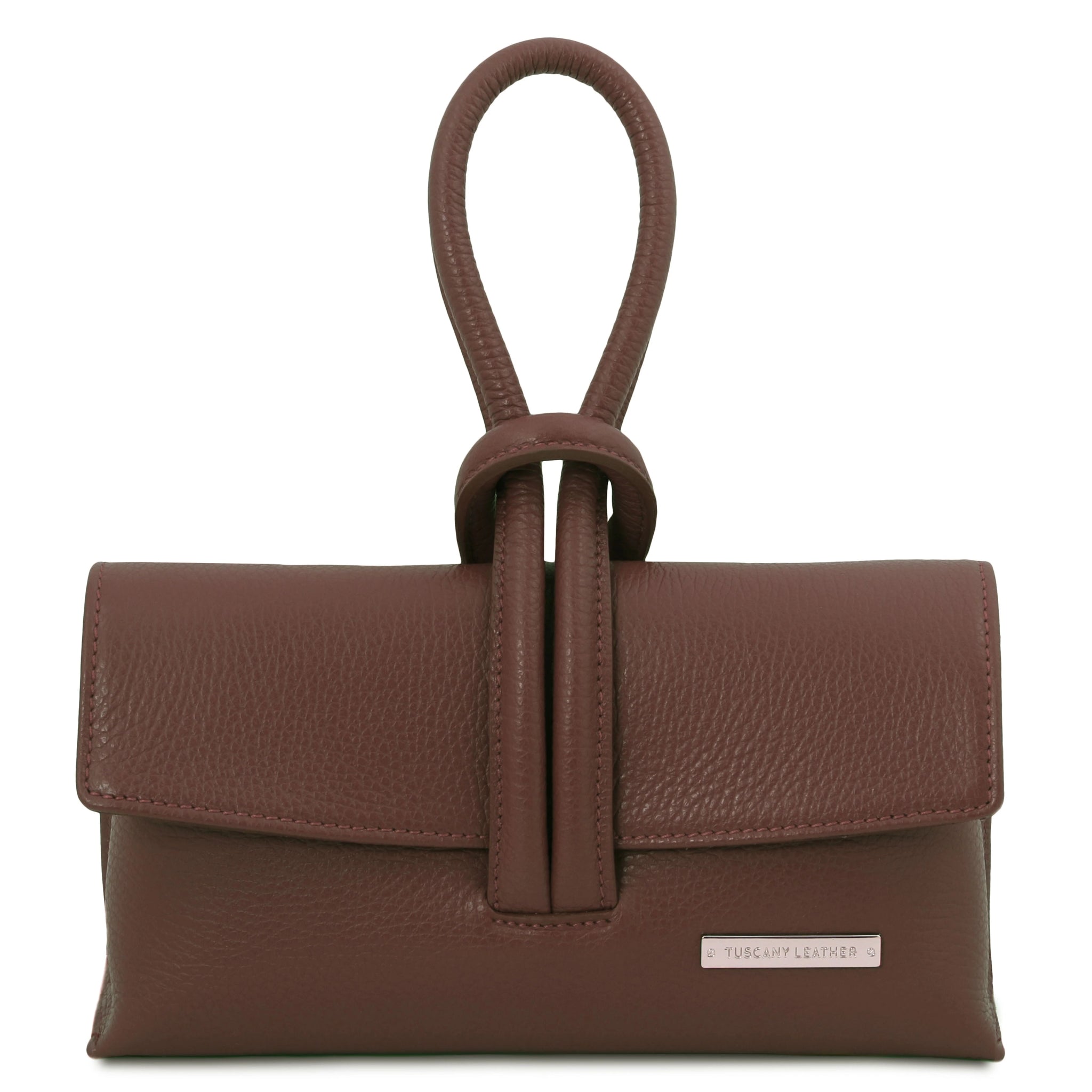 Front View TL Bag Italian Leather Clutch in Coffee- L'Atelier Global