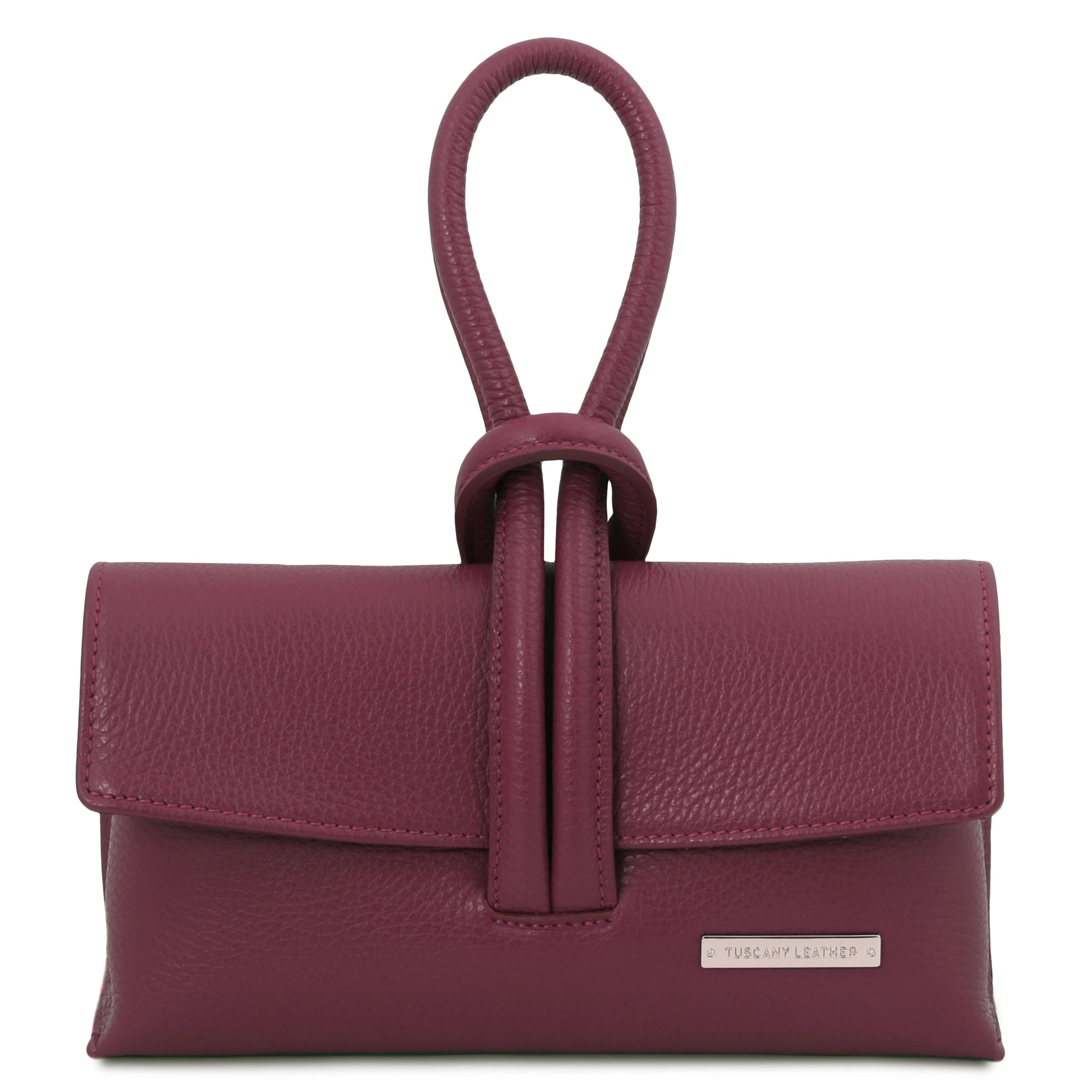 Front view TL Bag Italian Leather Clutch in bordeaux