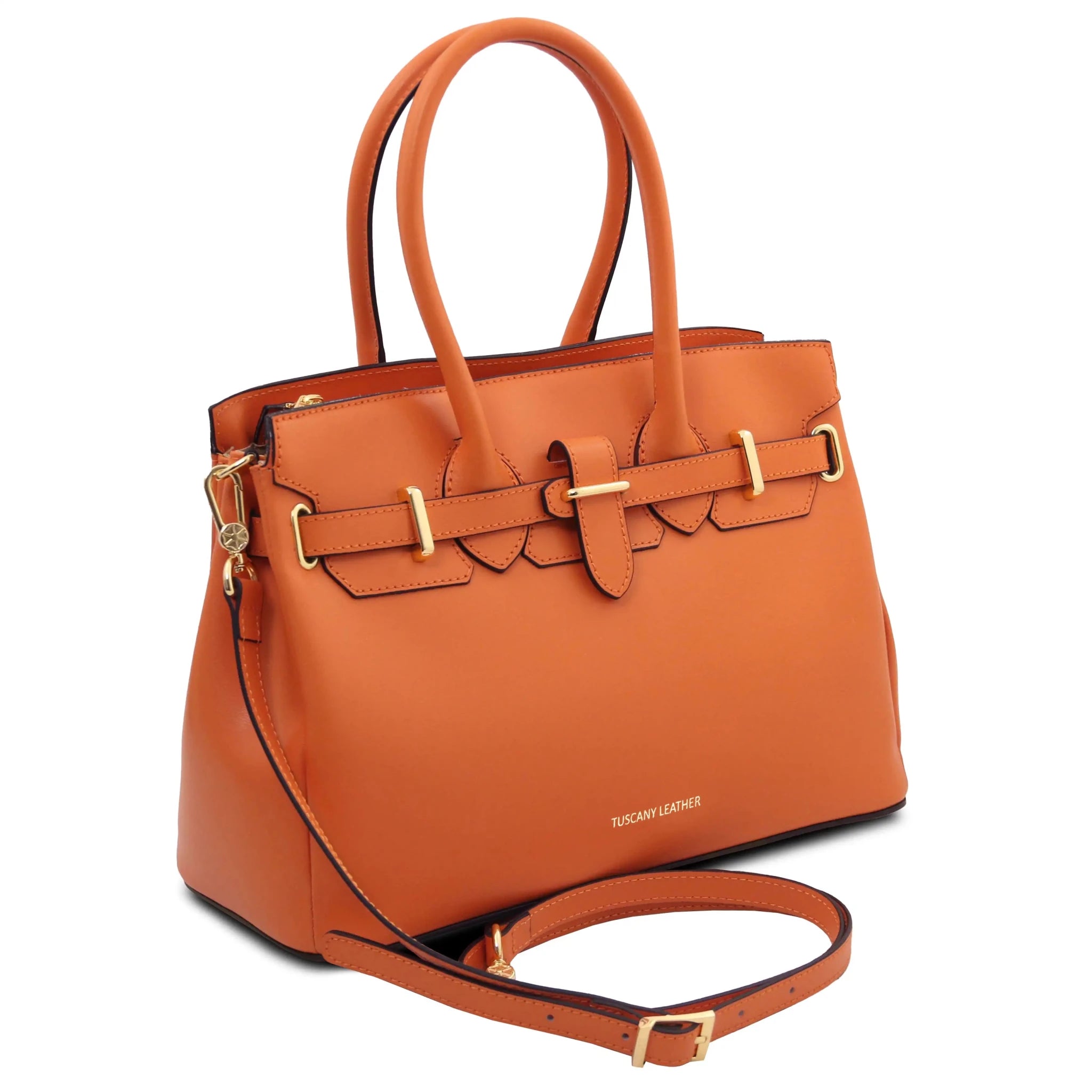 Front Side view TL Bag  in Orange with detachable shoulder strap 