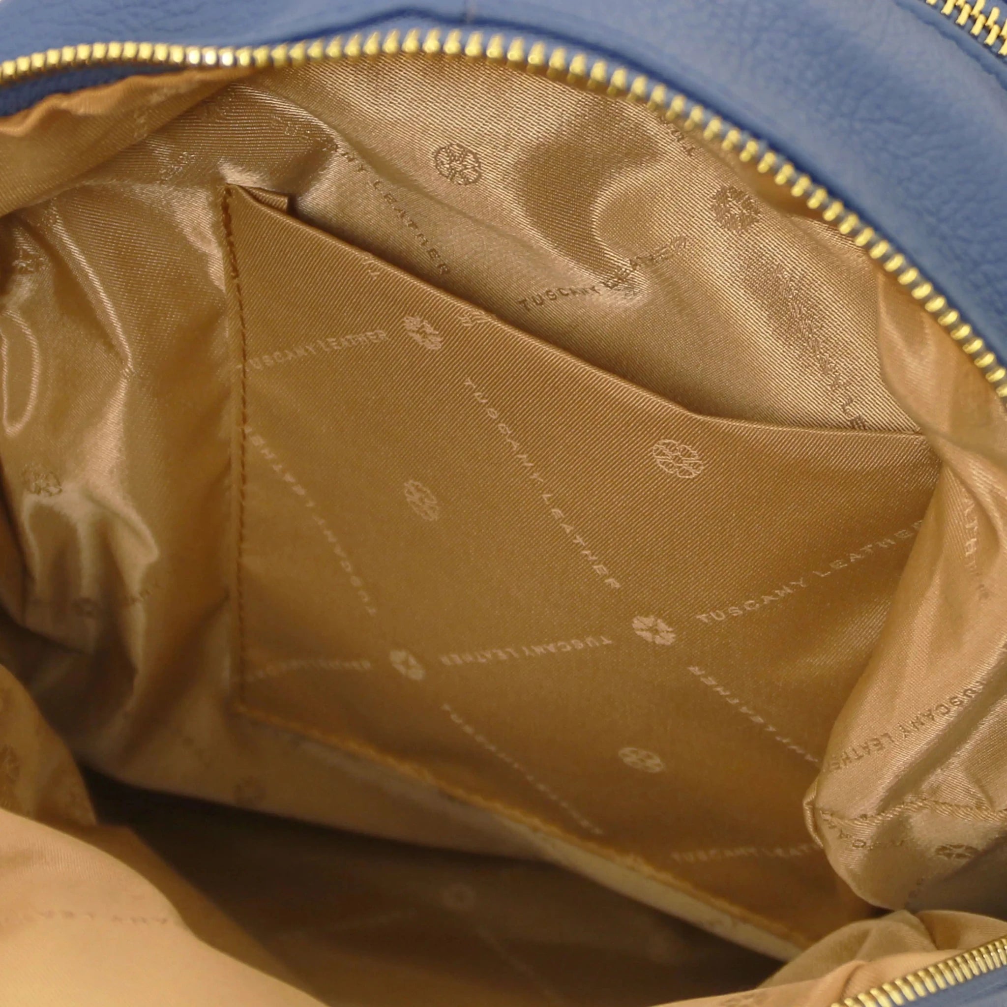 Denim TL Bag Italian Soft Leather Zip Backpack Interior Zip Pocket View