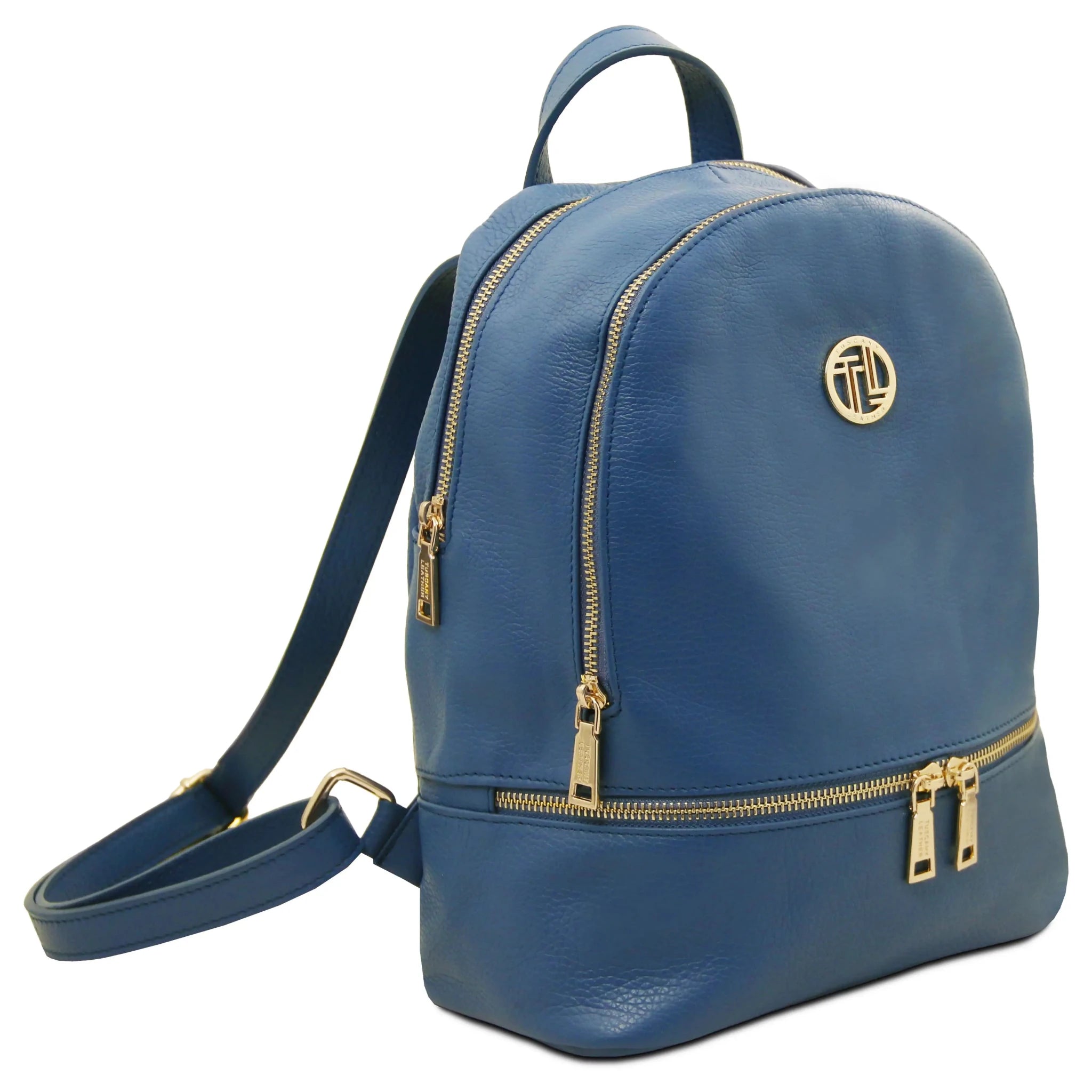 Denim TL Bag Italian Soft Leather Zip Backpack Side Backstrap View