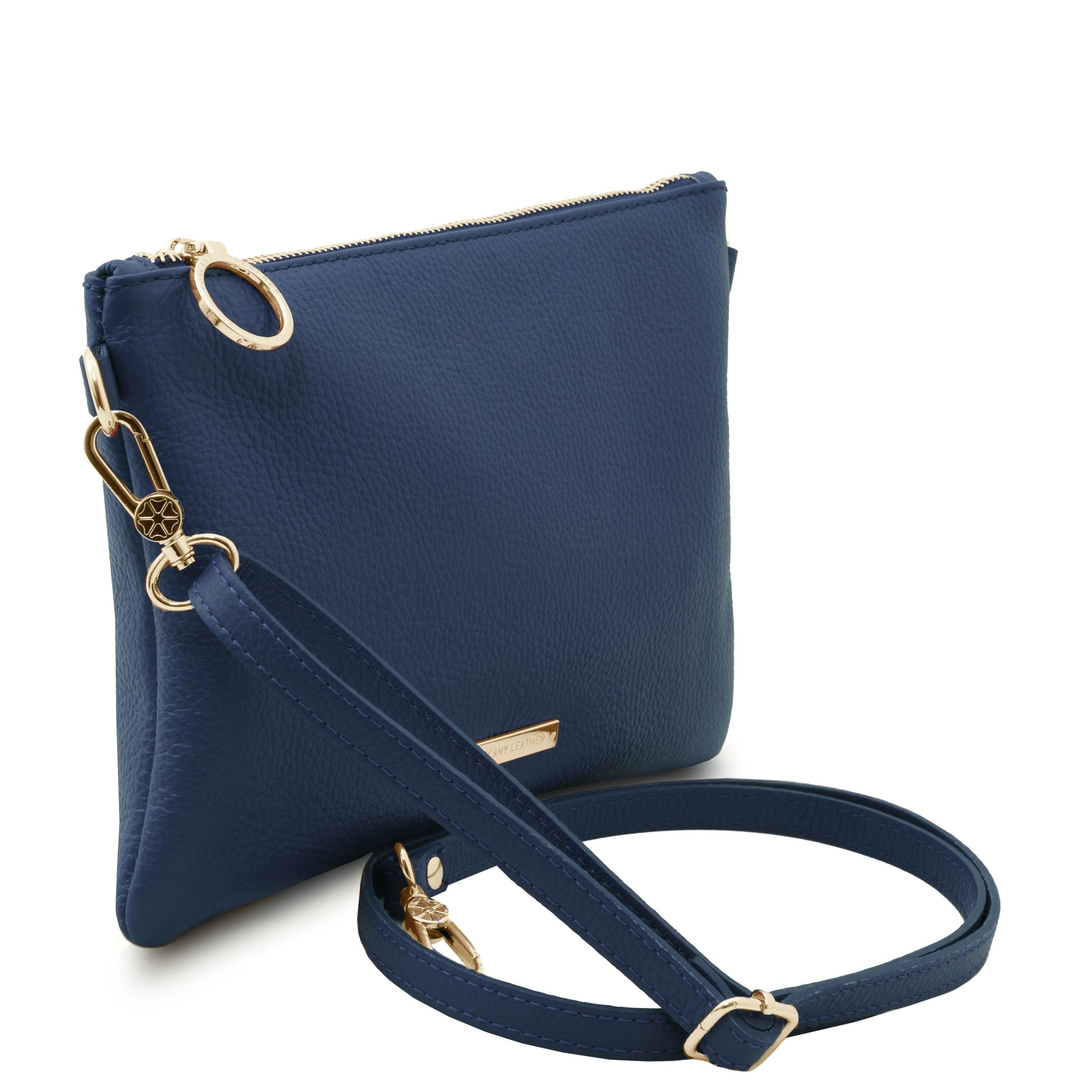 TL Bag Soft Leather Clutch in Dark Blue with shoulder strap 