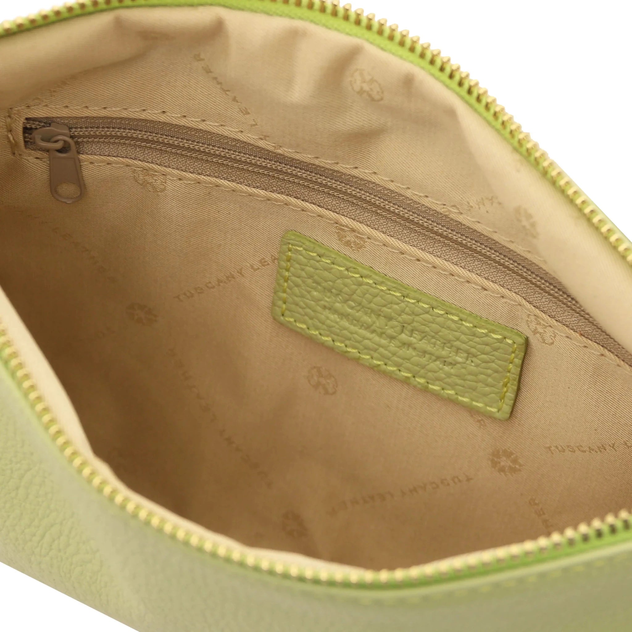 TL Bag Soft Leather Clutch in Lime Green Interior View with beige interior
