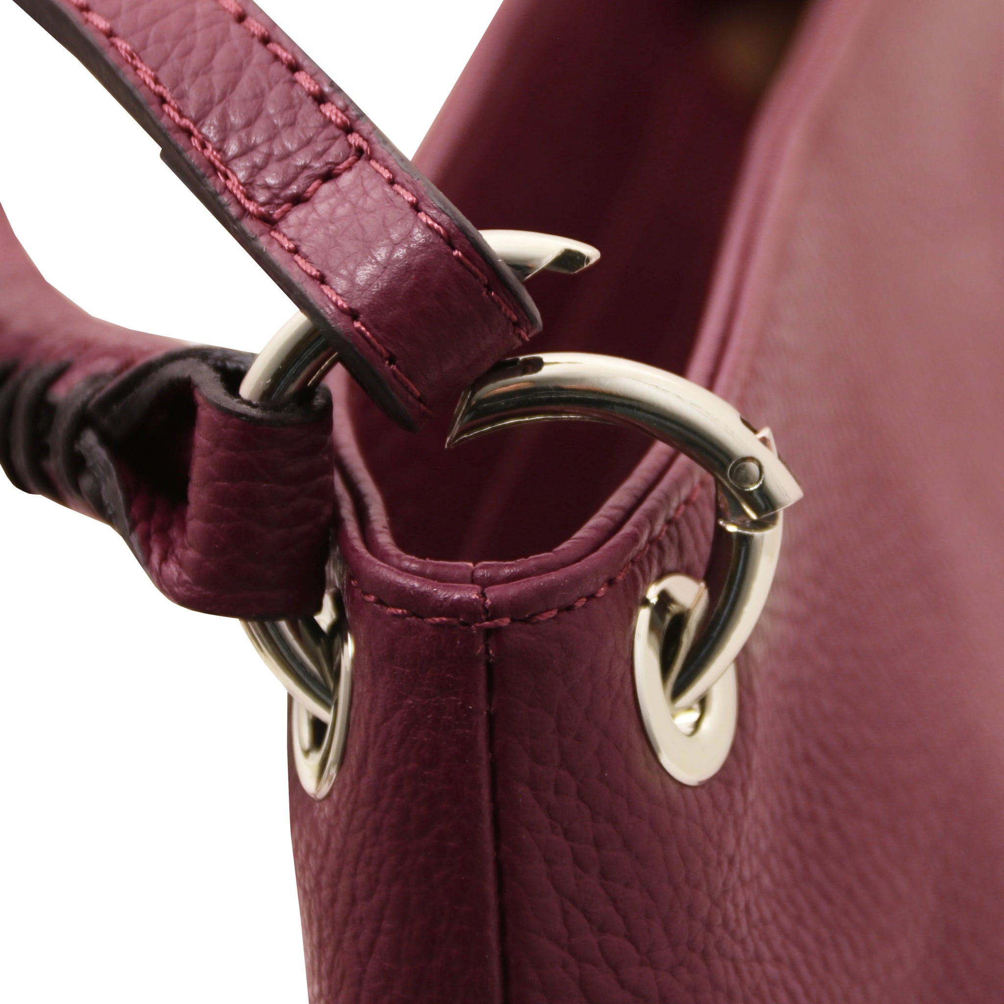 Close up handle hardware TL Bag Soft Leather Handbag Bordeaux