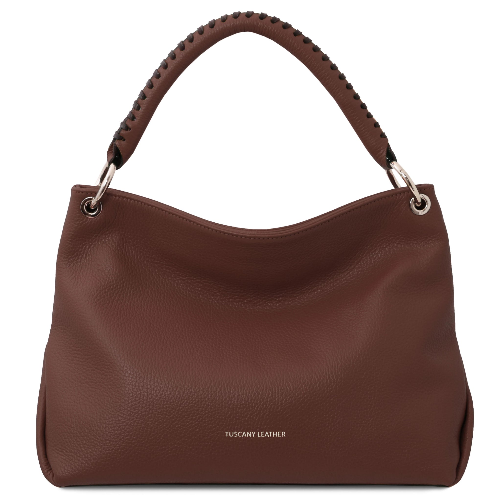 Front view of the TL Bag Soft Leather Handbag in Coffee