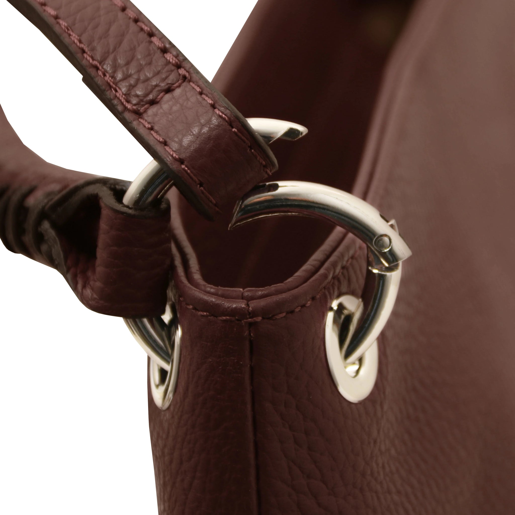 Close up handle hardware TL Bag Soft Leather Handbag Coffee