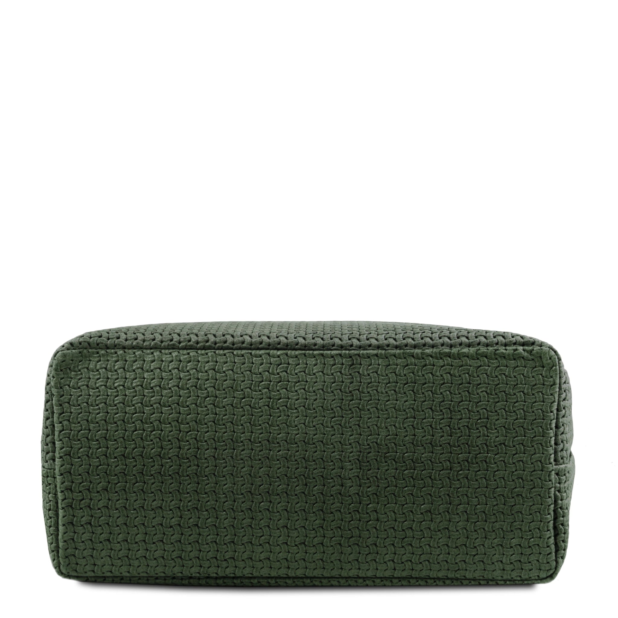 TL Keyluck Woven Printed Leather Shopping Bag  Forest Green Bottom View