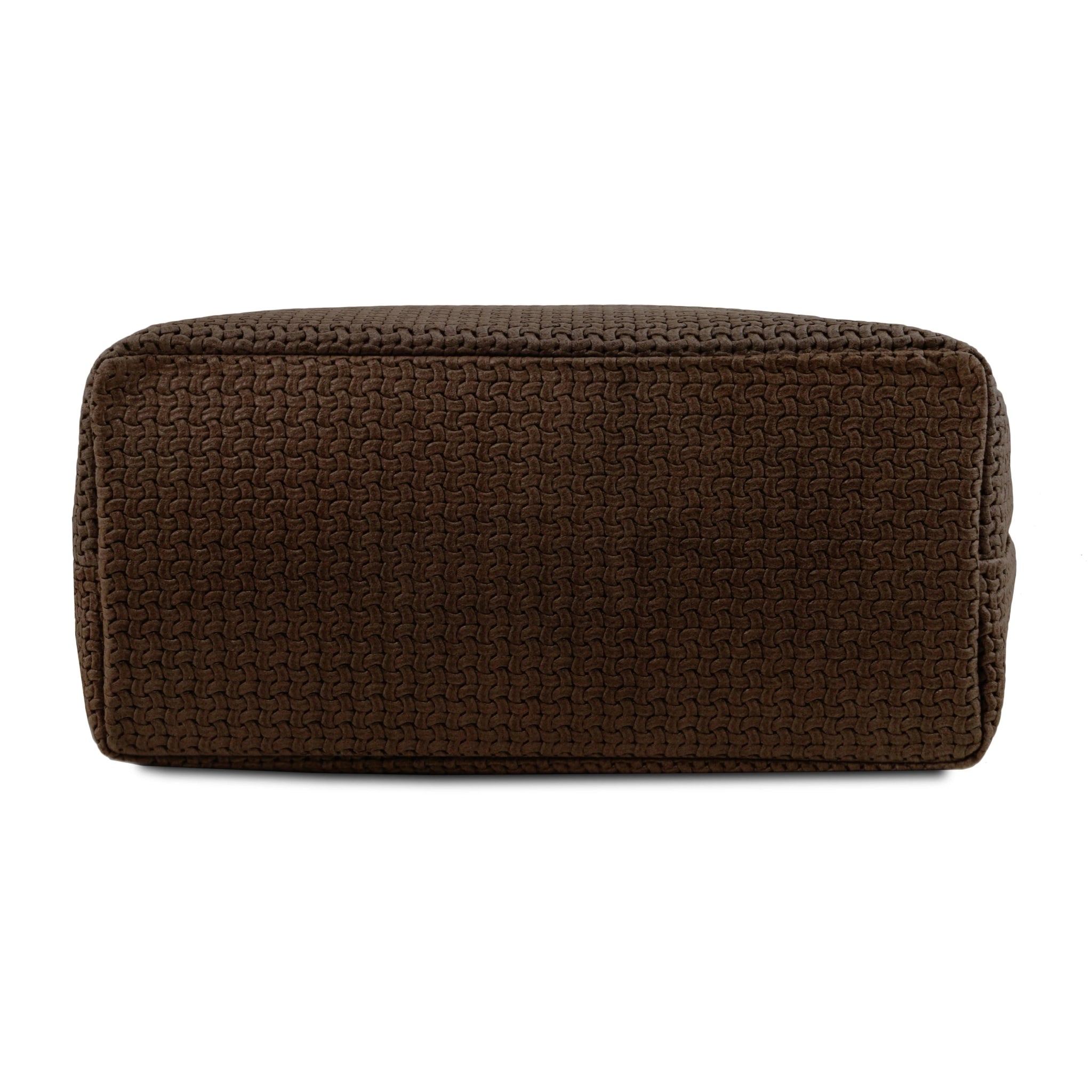 TL Keyluck Woven Printed Italian Leather Shopping Bag in Dark Brown Bottom View 