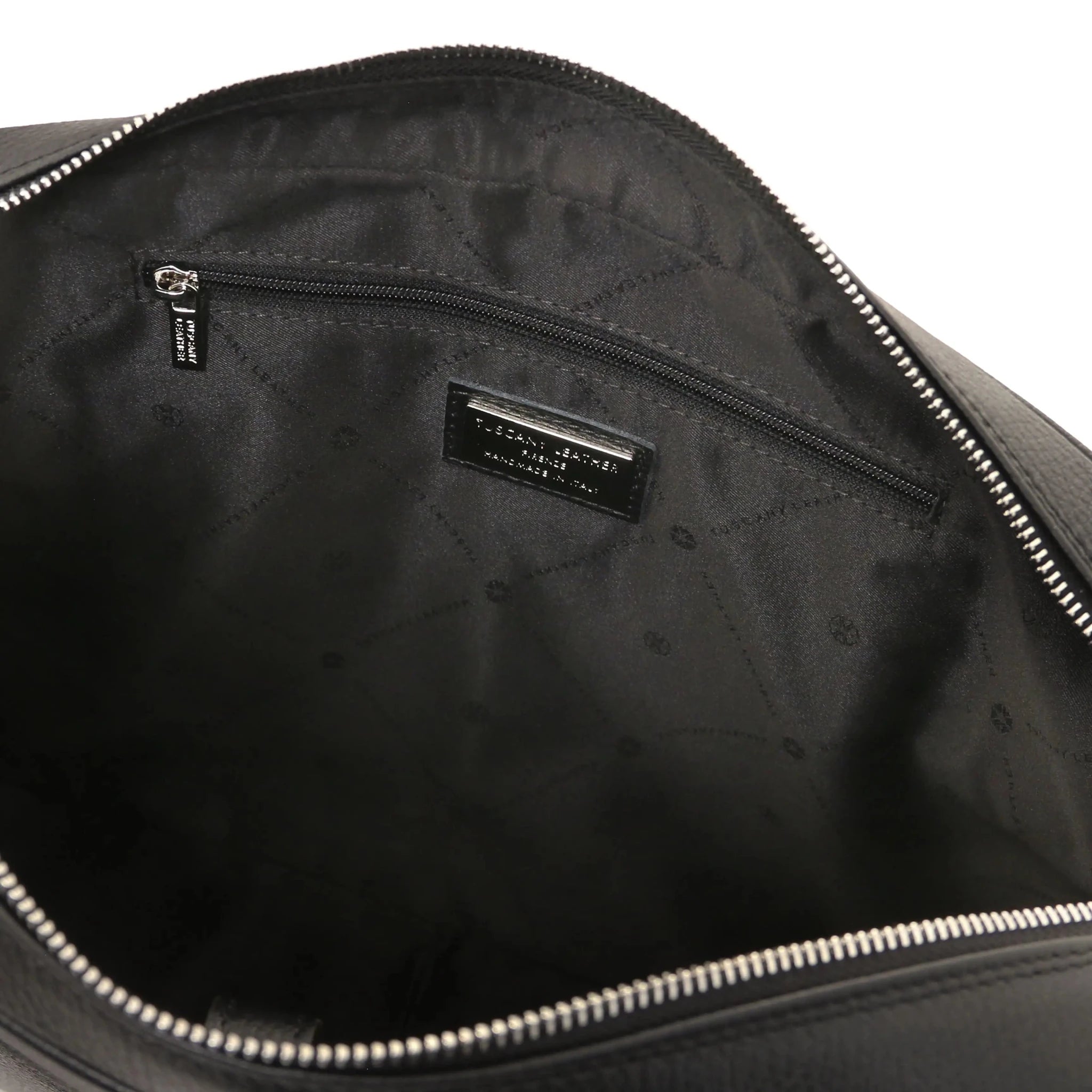 Interior zip pocket view black Treviso Leather Laptop Briefcase with black lining
