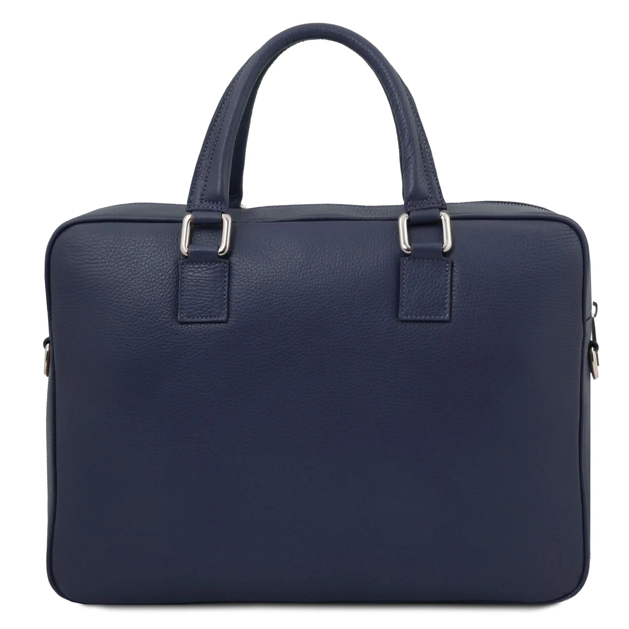 Back view Treviso Italian Pebbled Leather Laptop Briefcase in dark blue
