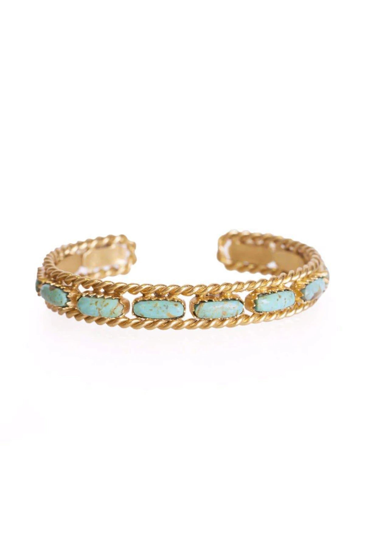 Turquoise Cable Gold Bangle on a white background - L'Atelier Global