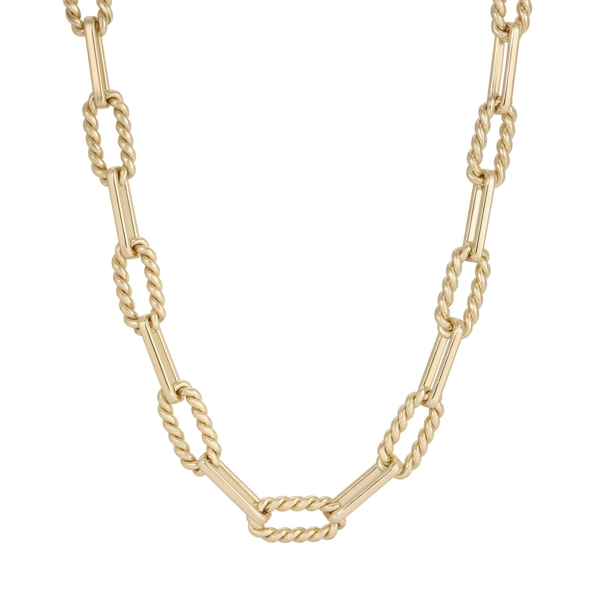 Close up view of twisted Link Gold Eyewear Chain's links on a white background