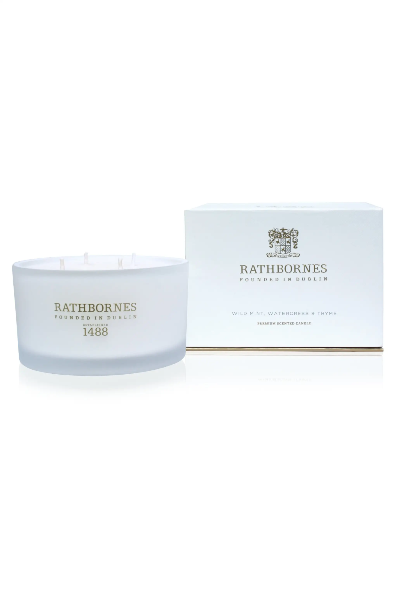 Wild Mint, Watercress and Thyme Luxury Beeswax Candle and box on a white background