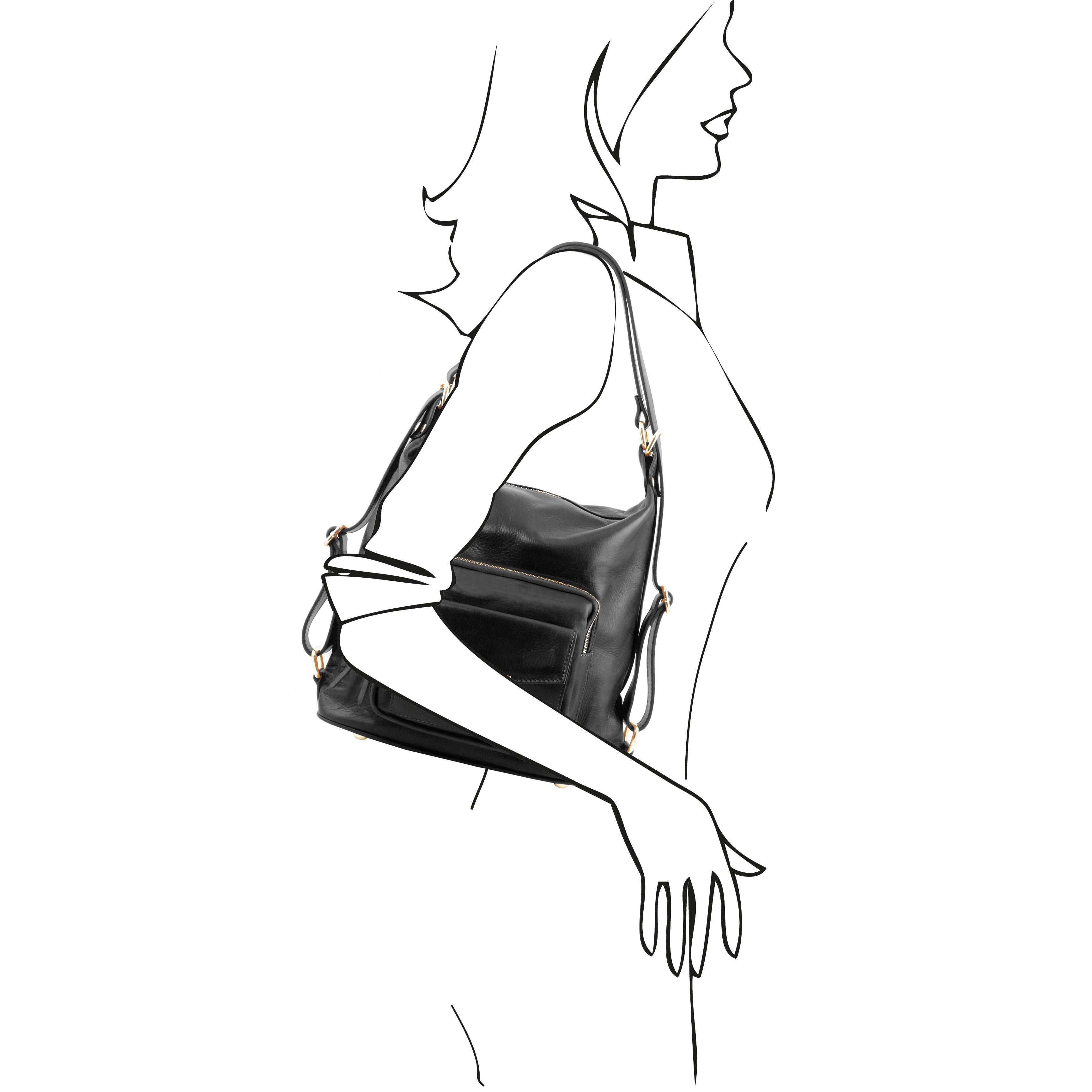 TL Bag Leather Convertible Bag in Black in black and white sketch of model showing size of bag - L'Atelier Global