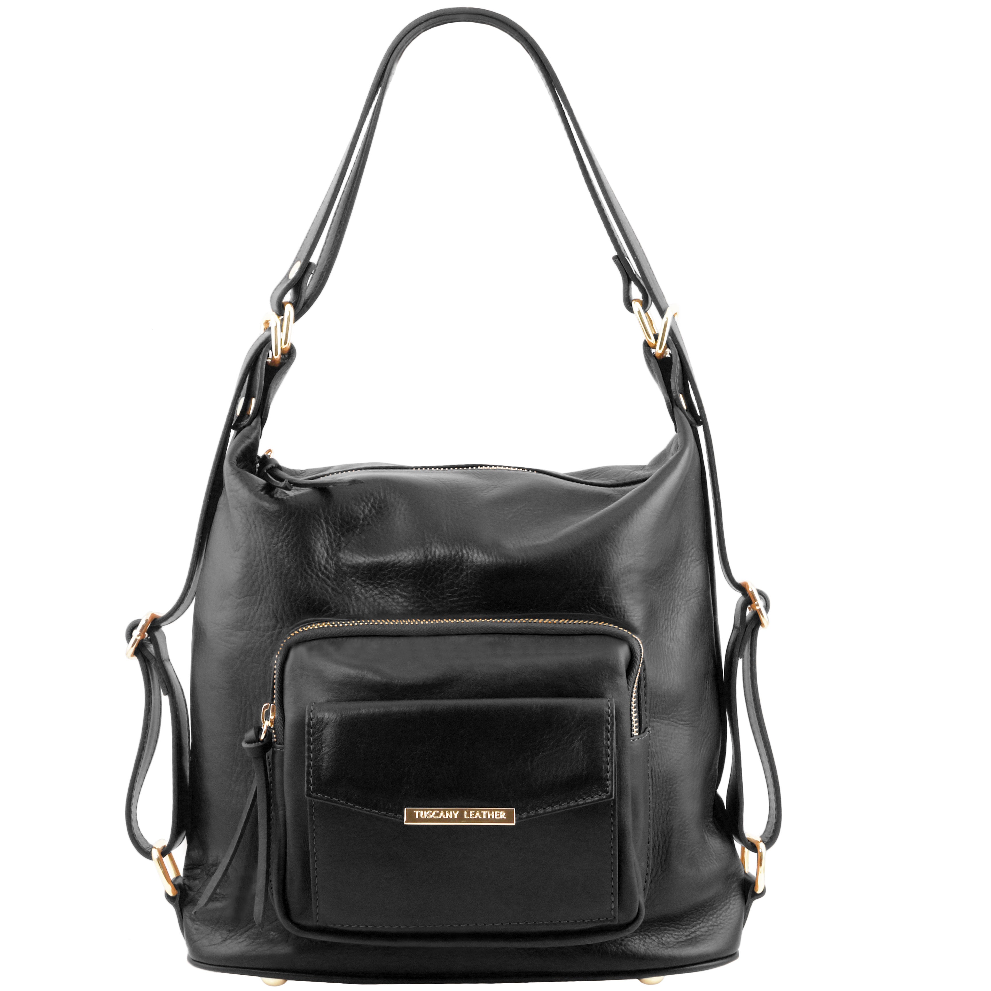 TL Bag Leather Convertible Bag in Black, Front View, on white background - L'Atelier Global