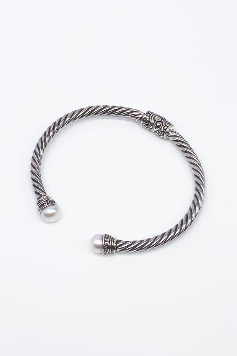Balinese Silver Hinged Bracelet in Pearl