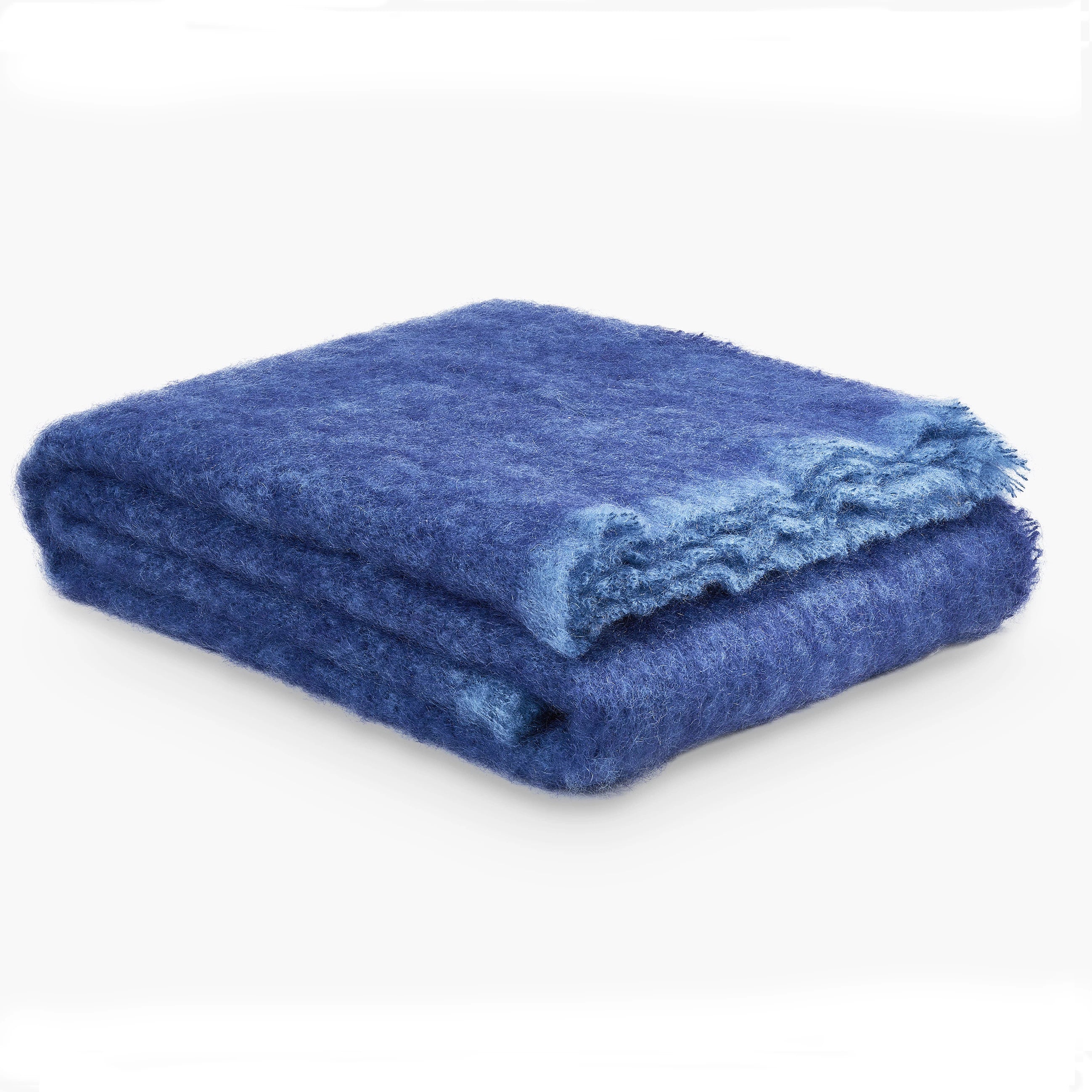 Irish Kilkenny Navy Melange with soft blue trim Handloomed Plush Mohair Throw folded on a white background - L'Atelier Global