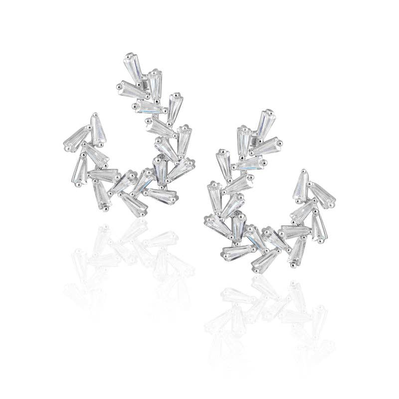 Arianna Brazilian Sculpted Baguette Earrings in silver on a white background
