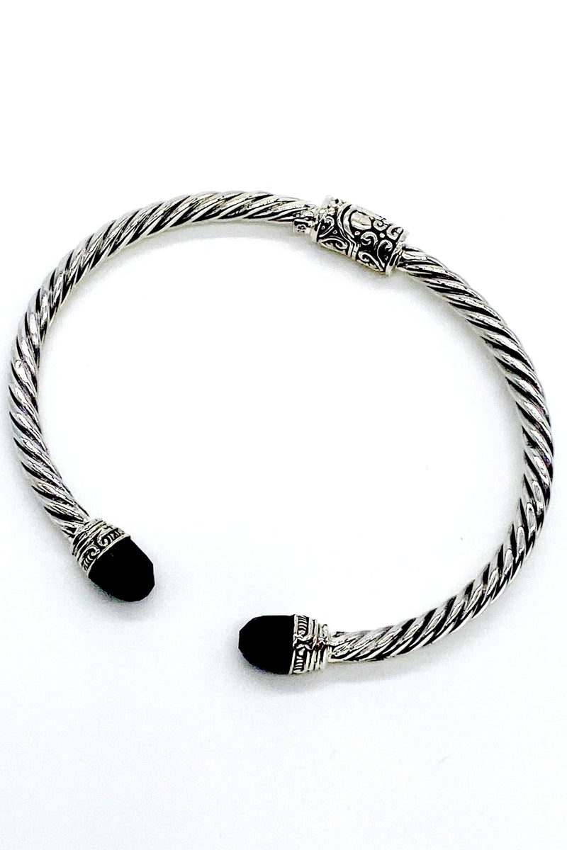 Balinese Silver Hinged Bracelet in Black Onyx - L'Atelier Global