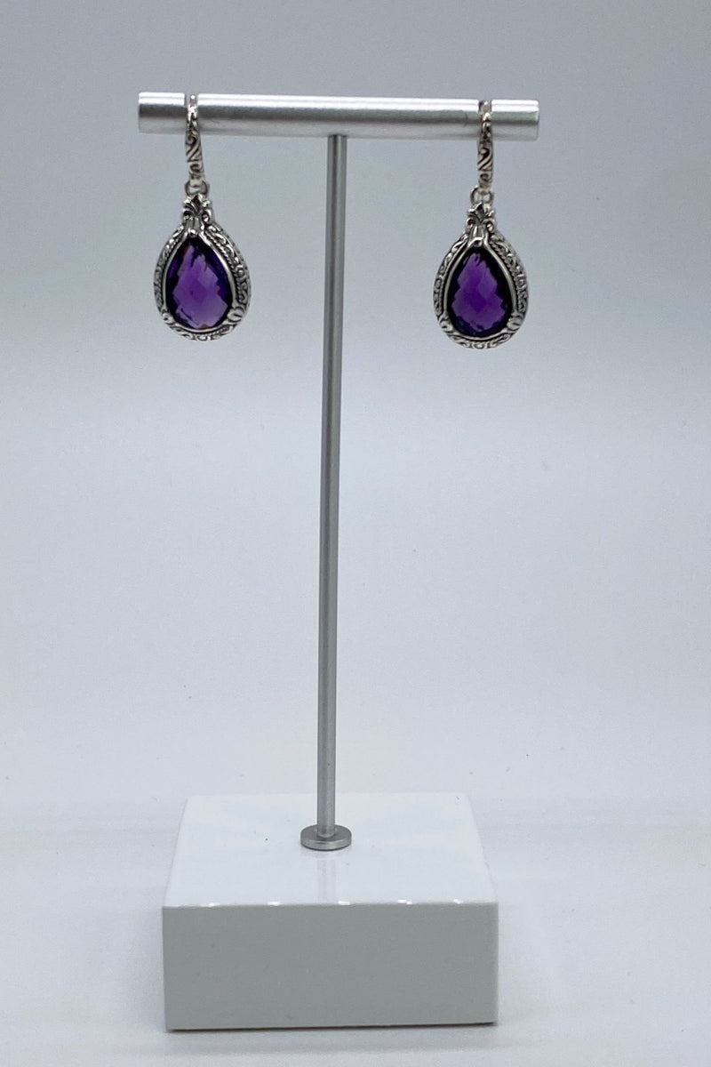 Balinese Sterling Silver Earrings in Amethyst - L'Atelier Global