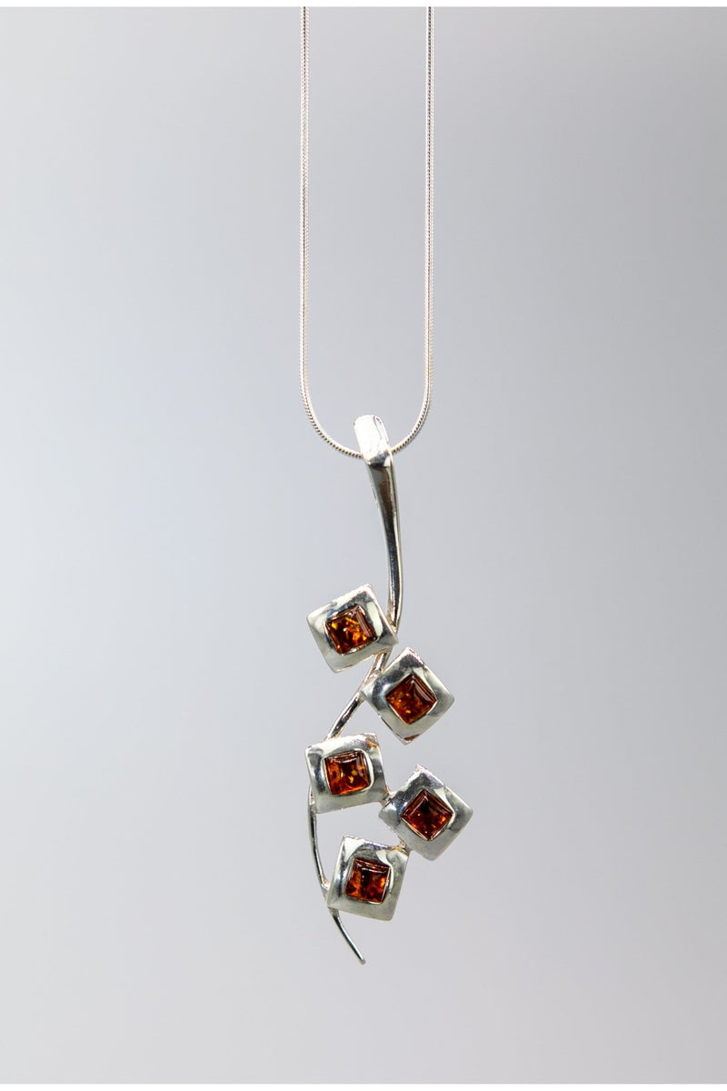 Baltic Honey Amber Cascading Silver Squares Necklace - L'Atelier Global