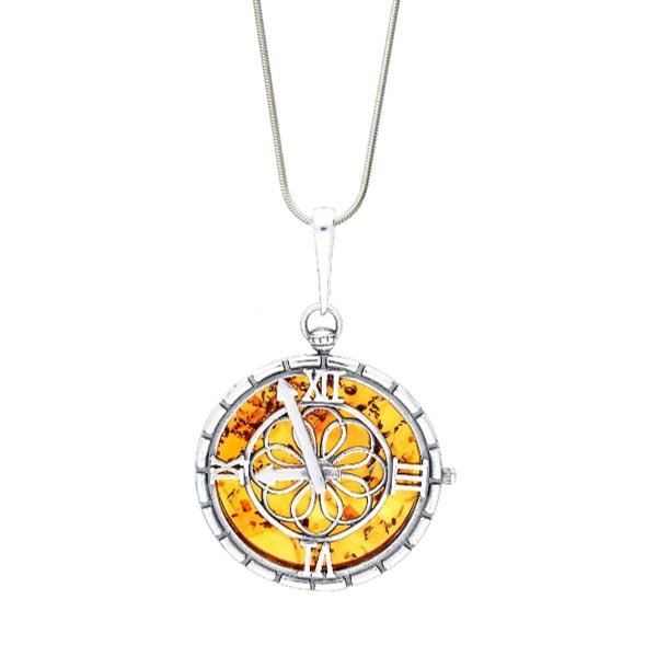 Baltic Honey Amber Round Timepiece Necklace - L'Atelier Global