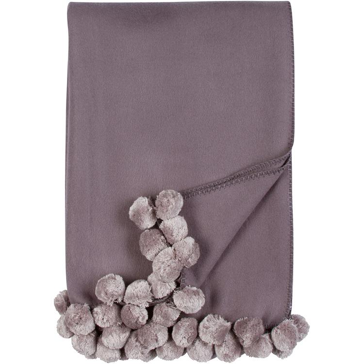 Bamboo Luxxe Pom Pom Throw in dark gray with dove gray pom poms folded on a white background - L'Atelier Global