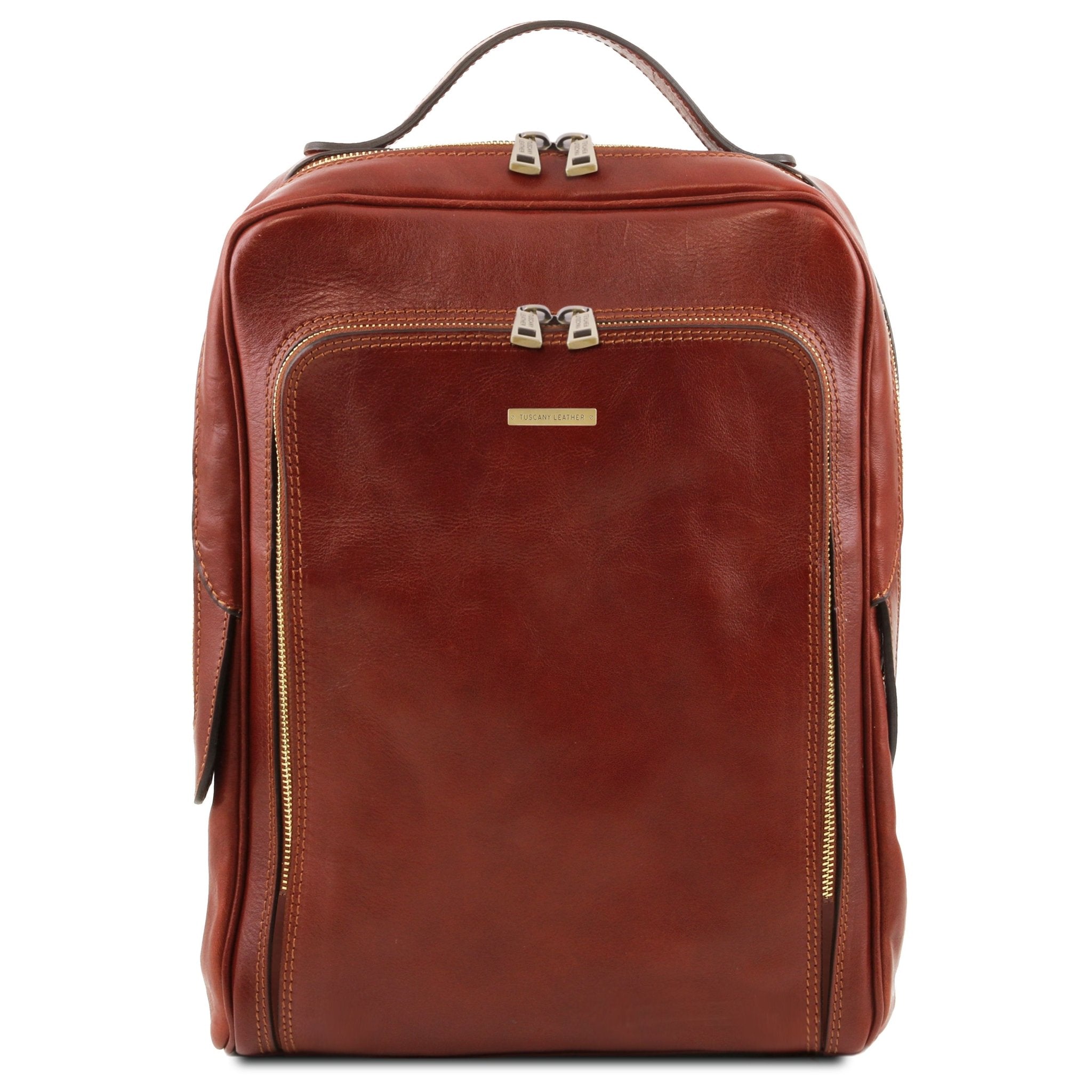 Bangkok Leather Laptop Backpack in Brown front of Bag - L'Atelier Global