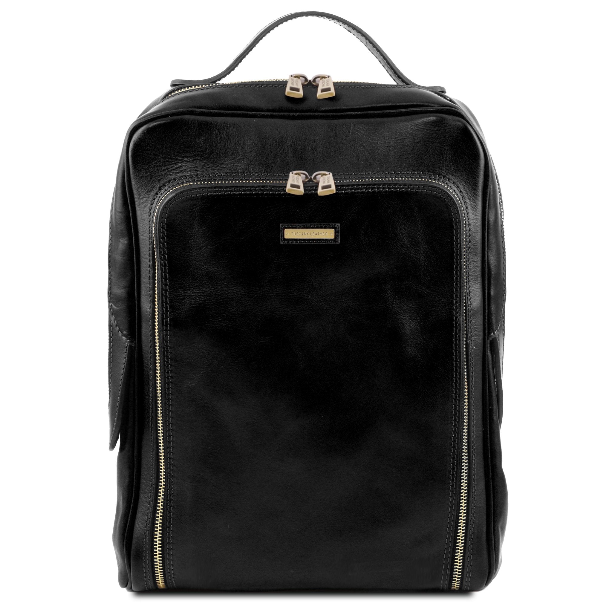 Bangkok Leather Laptop Backpack in Dark Brown front of Bag - L'Atelier Global