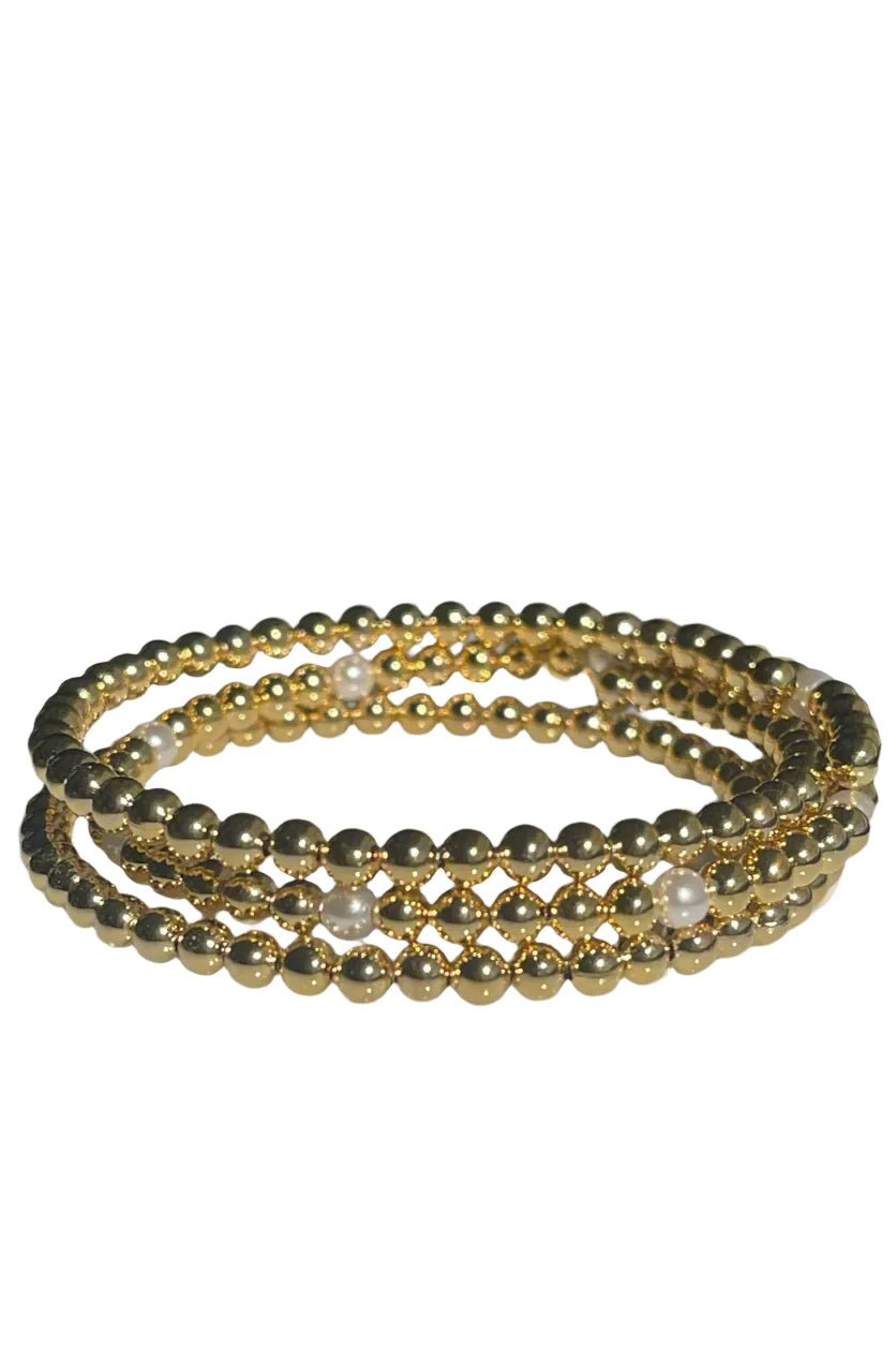 Boca Pearl Wrap Golden Bracelet Set of 3 on a white background 