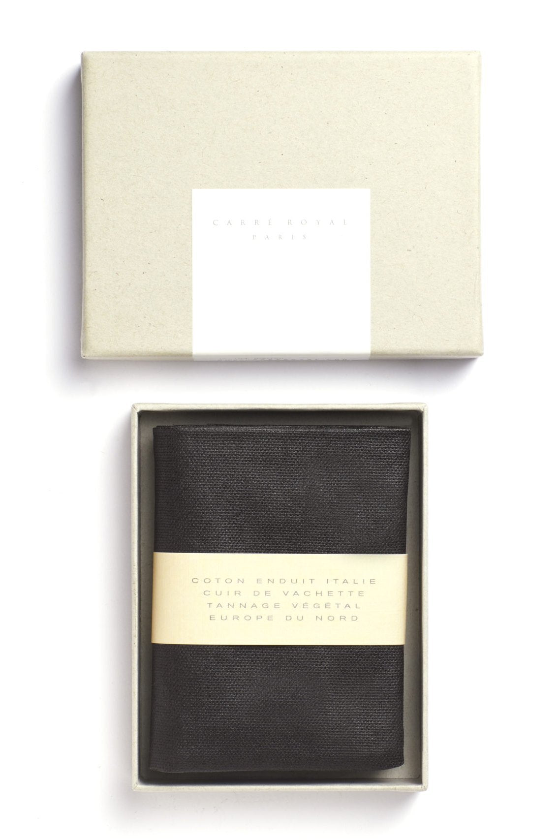 Brown Minimalist Canvas and Leather Wallet and box on a white background - L'Atelier Global