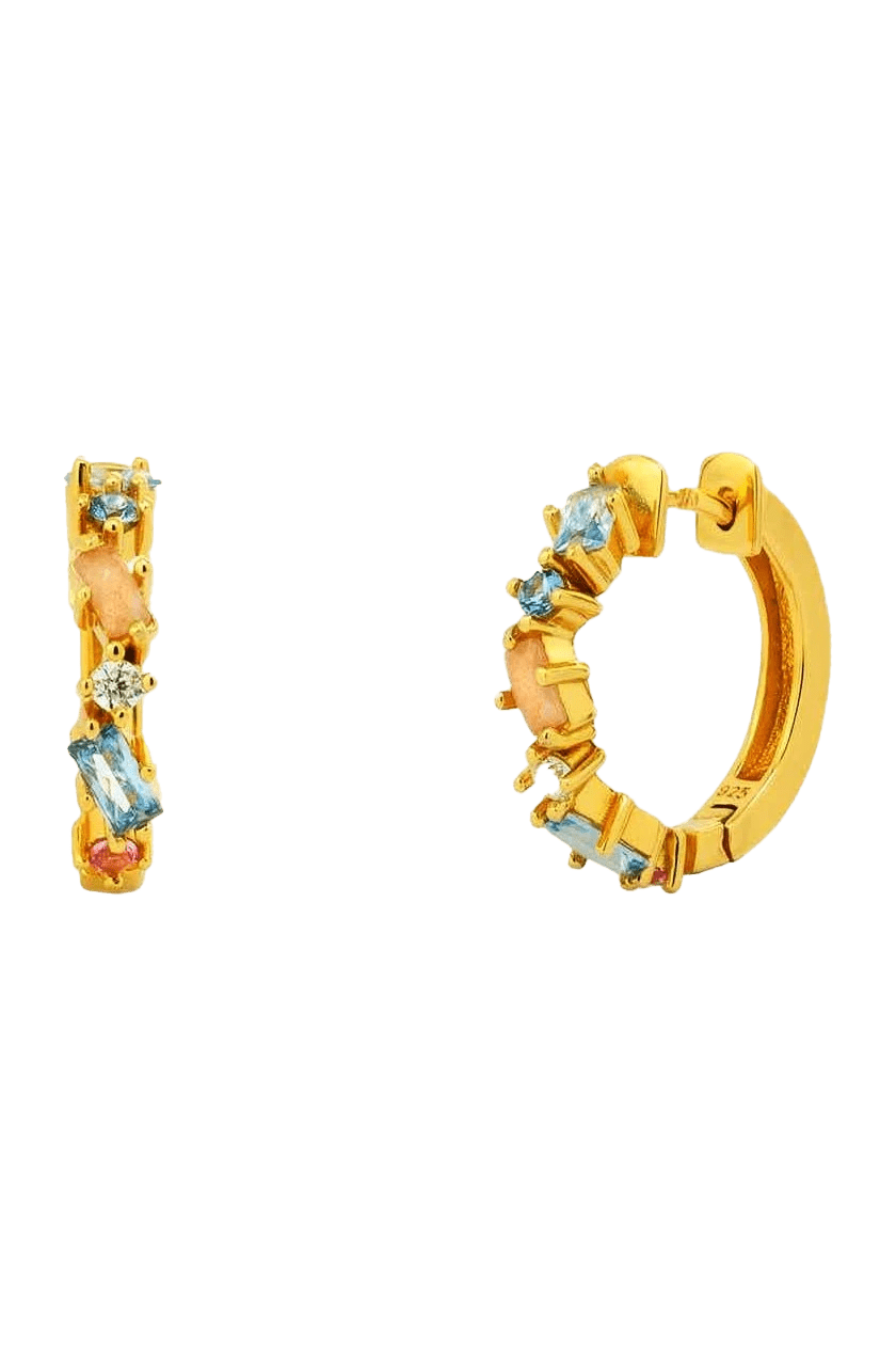 Burgundi Textural Gold Hoop Earrings on a white background