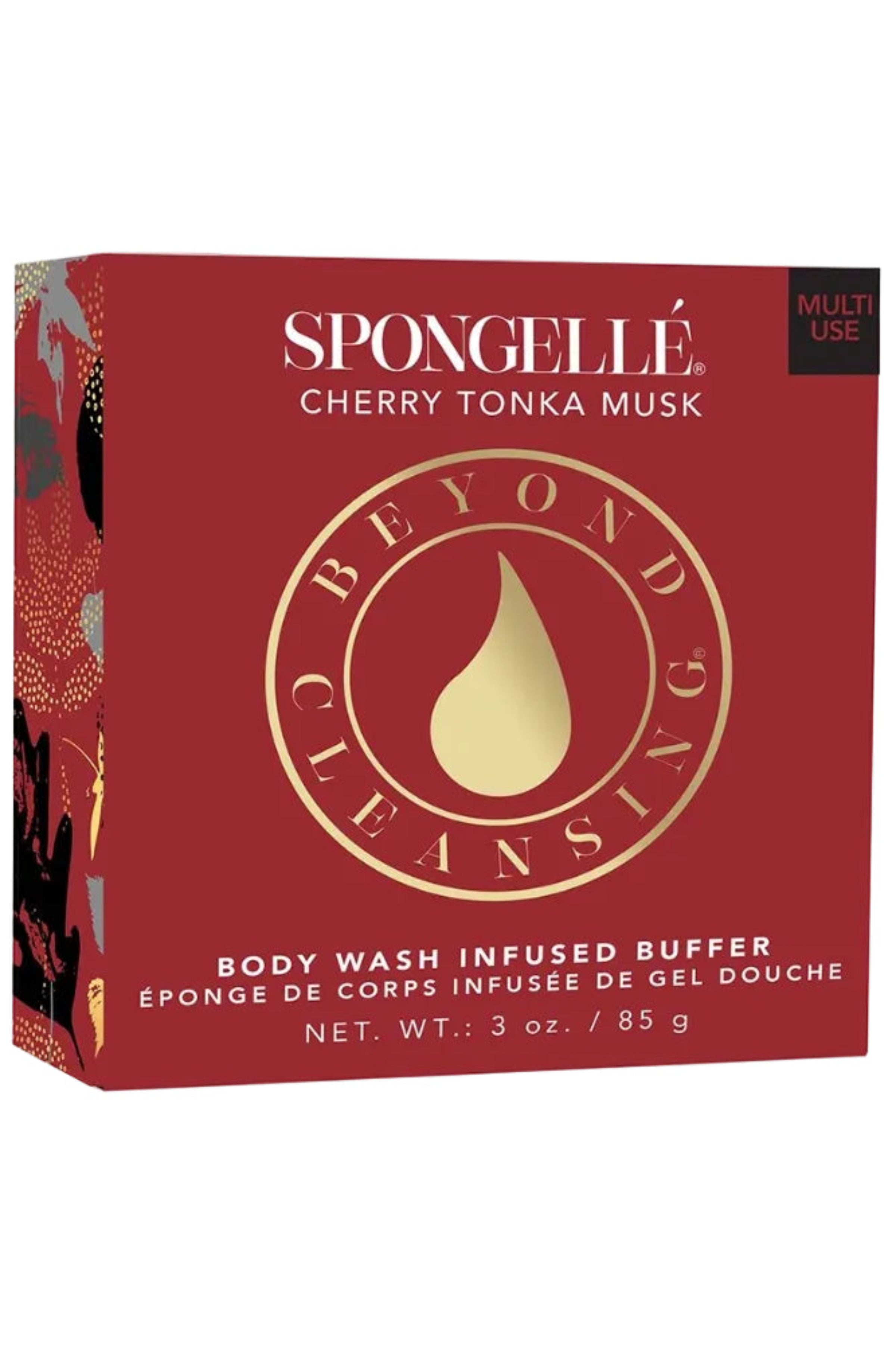 Cherry Tonka Musk Body Buffer red packaging box with white and gold lettering, shown closed on a white surface.