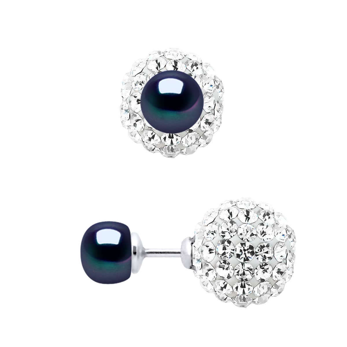 Crystal Black Pearl Luster Reversible Earrings - L'Atelier Global