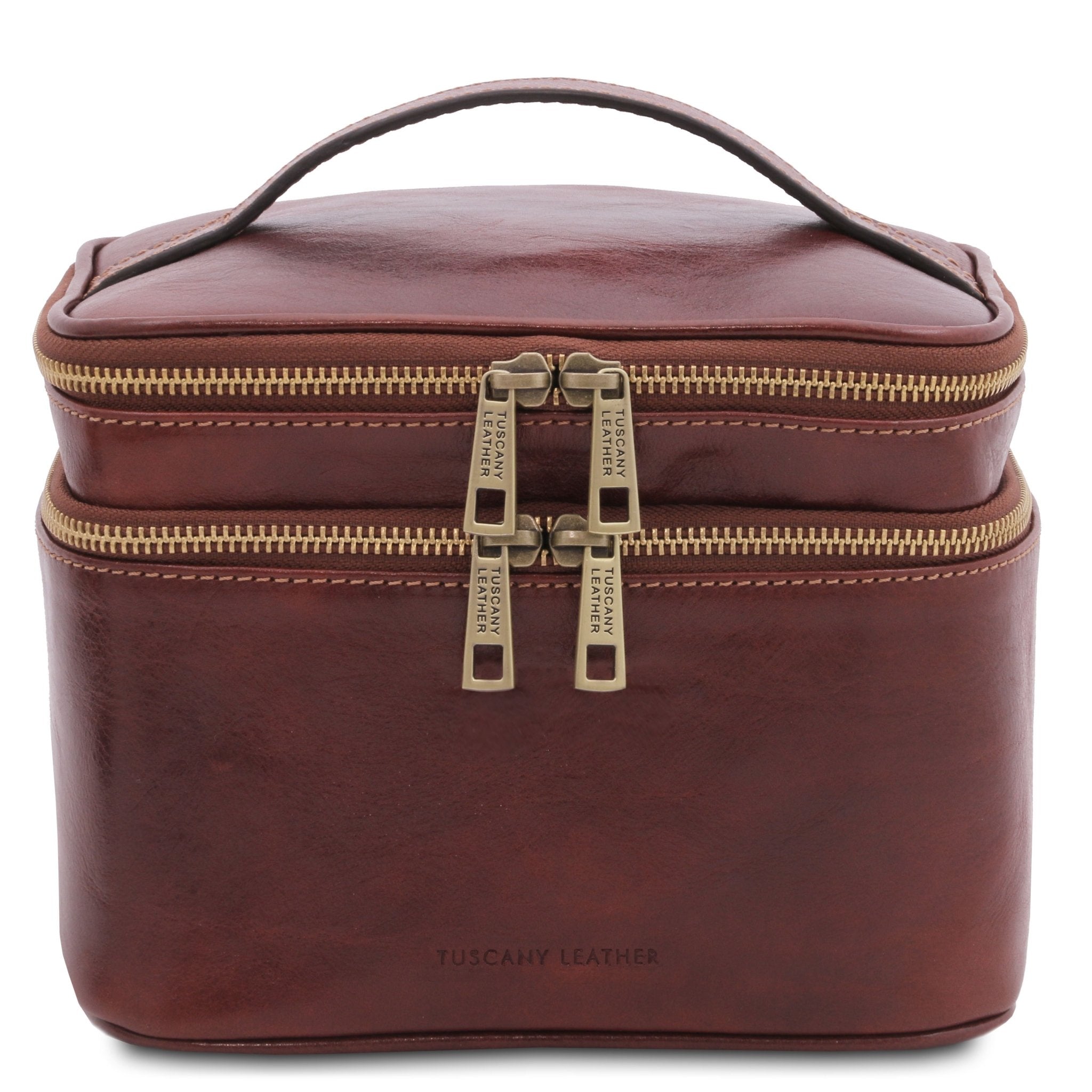 Eliot Leather Toilet Bag Brown on a white background - L'Atelier Global