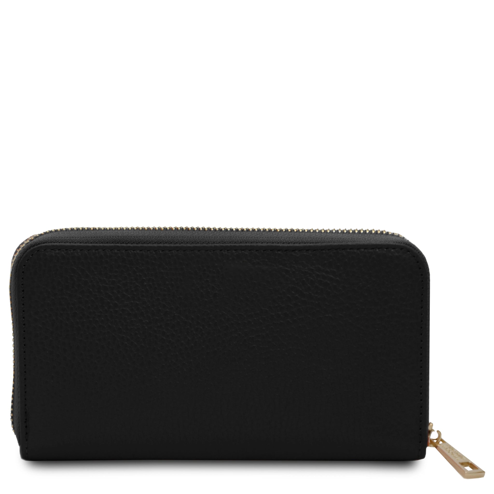 Back View of Eris Three Side Zip Around Wallet in black on a white background