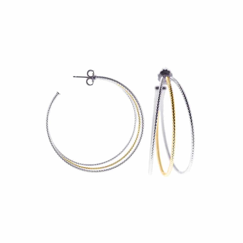 Helena Triple Ring Rhodium-Plated Silver Hoop Earrings  on a white background - L'Atelier Global